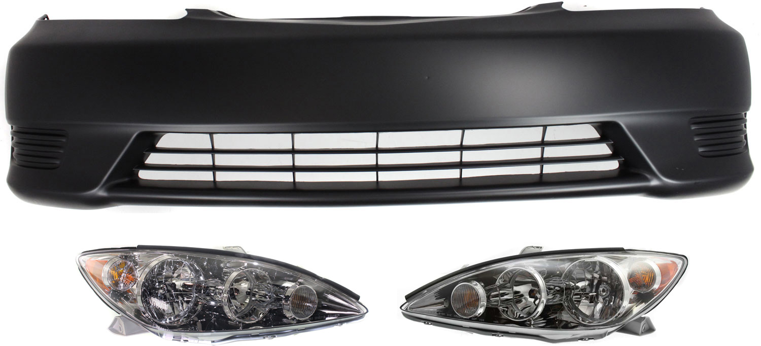 AM CAMRY 05-06 HEAD LAMP RH AND LH Assembly Halogen 3 pc Kit with Bumper Cover SKU KIT 031118-38 Partslink TO2503155 TO2502155 TO1000284 OEM 8111006180-8115006180-52119069