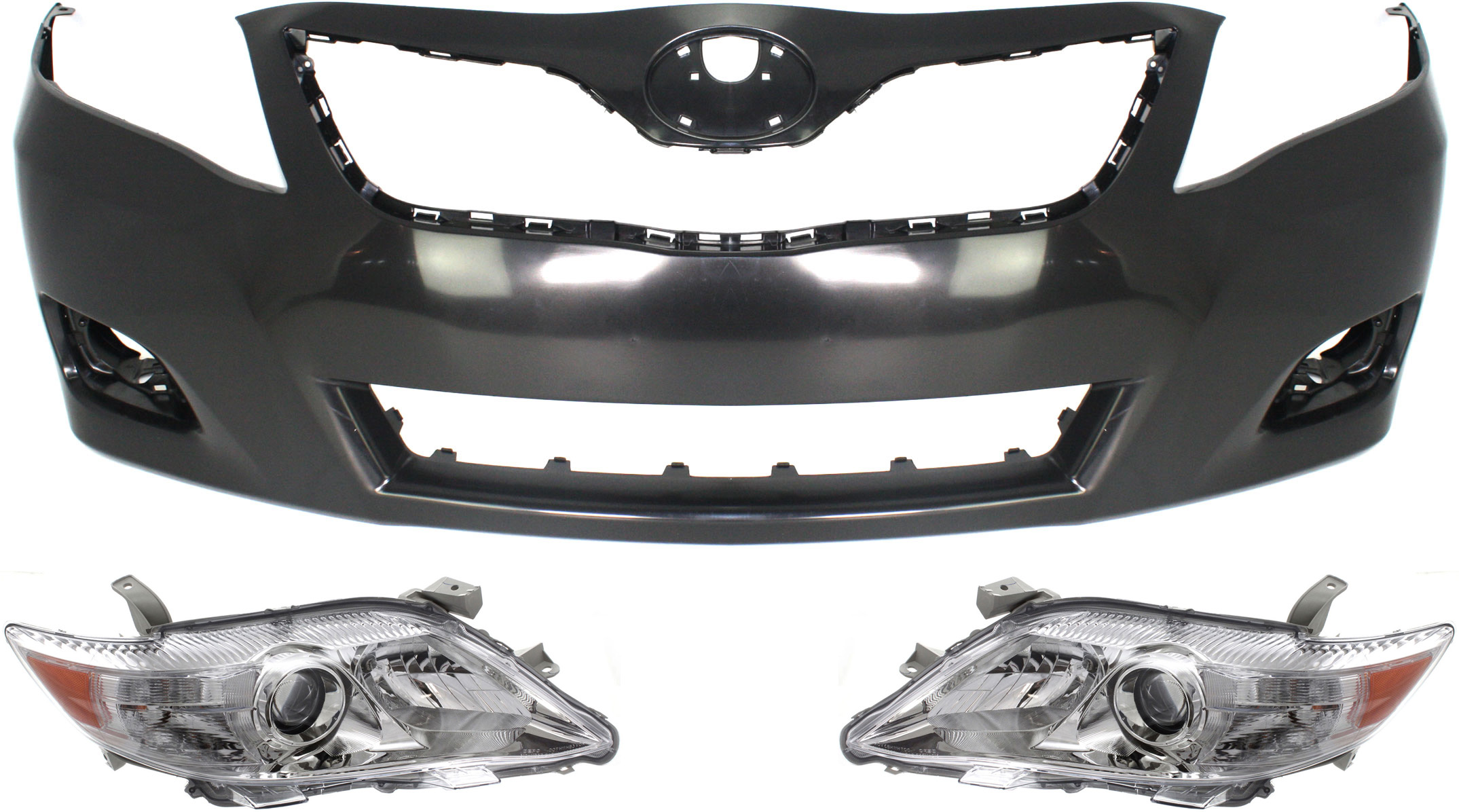 AM CAMRY 10-11 HEAD LAMP RH AND LH Assembly Halogen 3 pc Kit with Bumper Cover SKU KIT 031118-48 Partslink TO2502191 TO2503191 TO1000356 OEM 8111006500-8115006500-52119069
