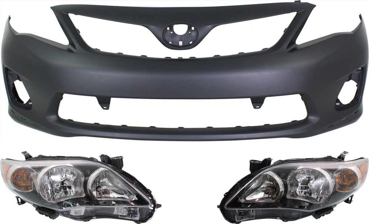AM COROLLA 11-13 HEAD LAMP RH AND LH Assembly Halogen 3 pc Kit with Bumper Cover SKU KIT 031118-64 Partslink TO2503204 TO2502204 TO1000373 OEM 8111002B60-8115002B60-52119039