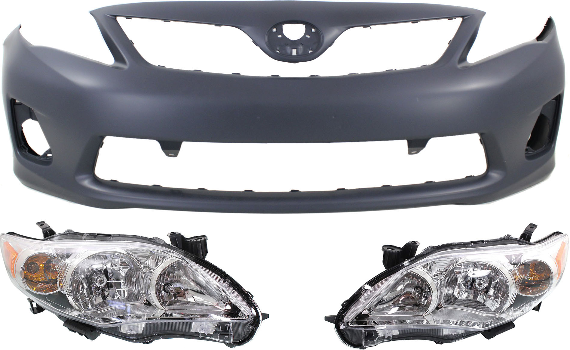 AM COROLLA 11-13 HEAD LAMP RH AND LH Assembly Halogen 3 pc Kit with Bumper Cover SKU KIT 031118-65 Partslink TO2503203 TO2502203 TO1000372 OEM 8111002B50-8115002B50-52119039