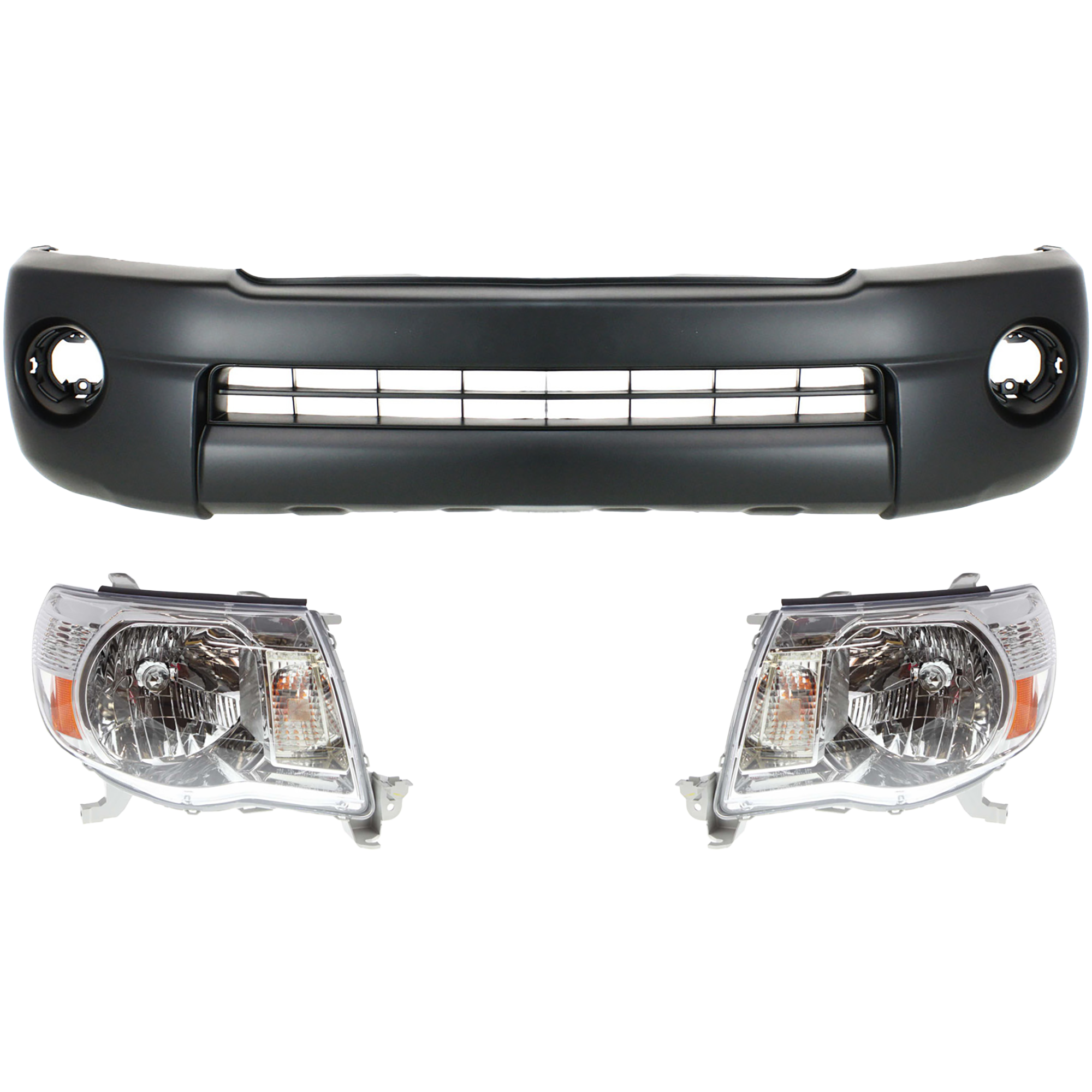 AM TACOMA 05-11 FRONT BUMPER COVER 3 pc Kit Textured 4WD Base PreRunner Models with Headlights Without Sport Package SKU KIT 031118-87 Partslink TO1000302 TO2502157 TO2503157 OEM 5211904040-8115004163-81110041