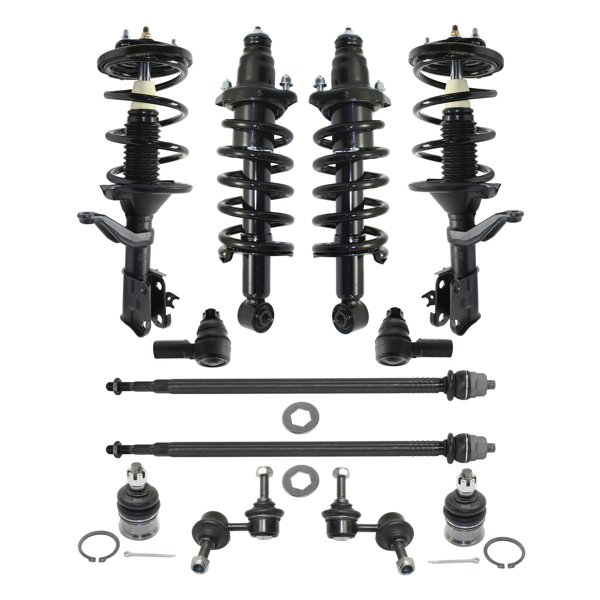 AM CR V 02-06 FRONT SUSPENSION KIT RH AND LH 12 pc kit with Ball Joints Loaded Struts Sway Bar Links and Tie Rod Ends SKU KIT 031121-02-134 OEM 2601661-5051369-10480223-45D23