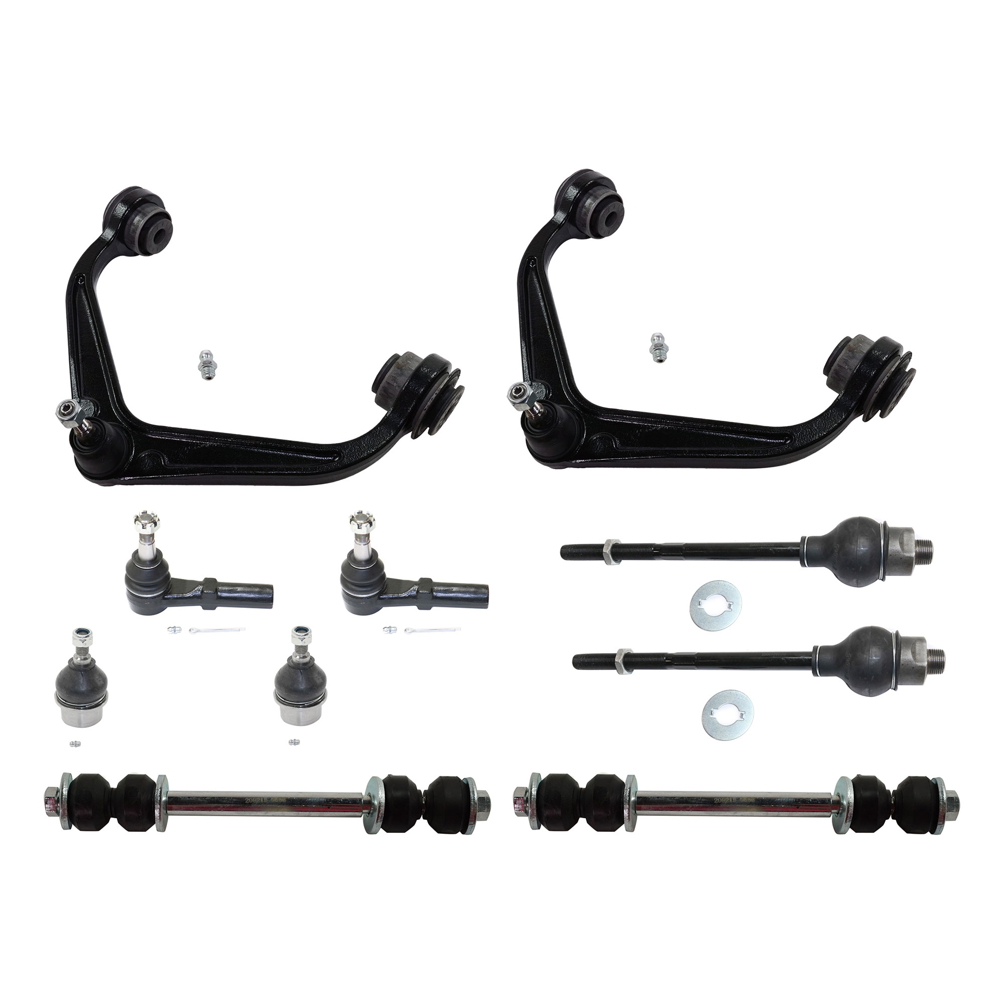 AM SILVERADO 2500-3500 HD 11-19 FRONT CONTROL ARM KIT RH AND LH Upper 10 Pc Kit with Control Arms Ball Joints Sway Bar Links and Tie Rod Ends Heavy Duty Design SKU KIT 031121-02-143 OEM BJ91415-20924215-1880631-26512