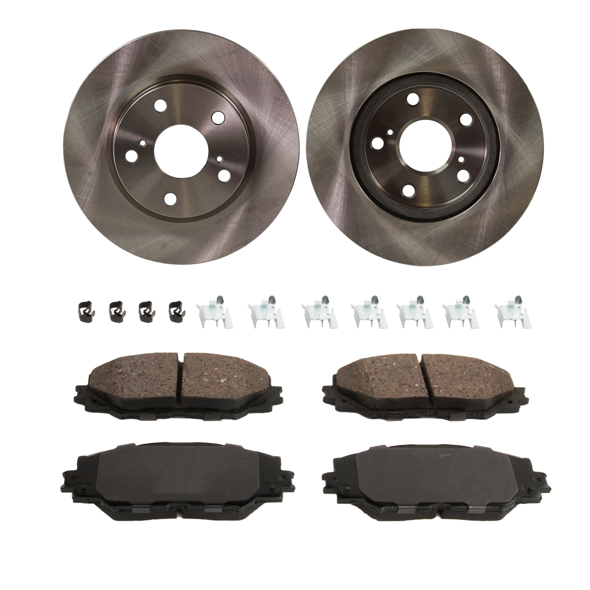 AM PRIUS V 13-17 RAV4-09-18 FRONT BRAKE DISC AND PAD KIT 2 Wheel Set Plain Surface SKU KIT 031121-04-03 OEM 4351242040 CH37A036-0446502220