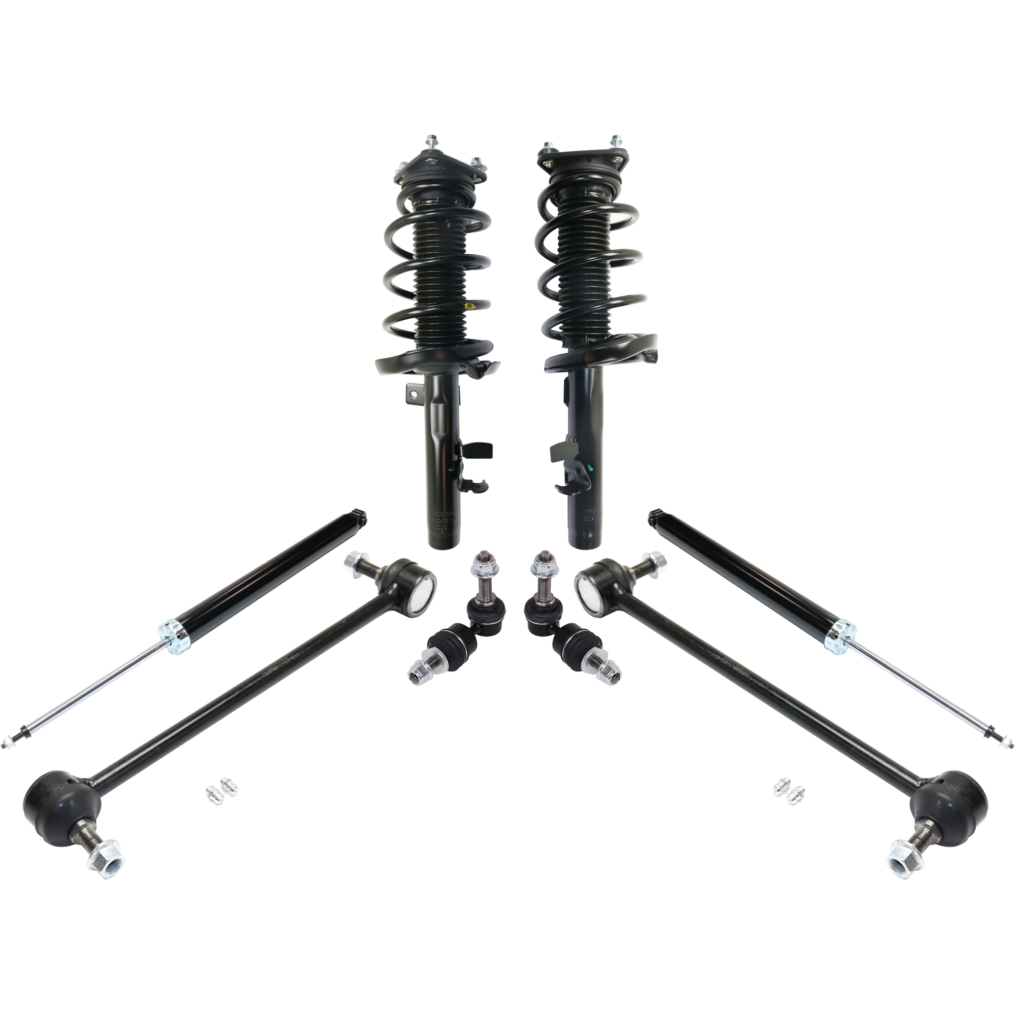 AM FOCUS 12-13 FRONT AND REAR SUSPENSION KIT RH AND LH 8 pc kit with Loaded Struts Shock Absorbers and Sway Bar Links SKU KIT 031121-04-09 OEM SR4419-92140412 BV6Z18124L 133