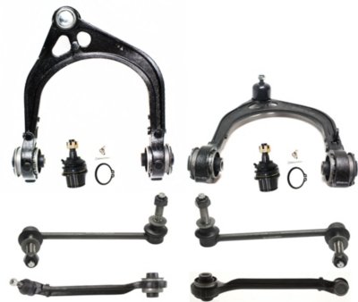 AM CHRYSLER 300-05-14 CHARGER 06-10 FRONT CONTROL ARM RH AND LH Upper and Lower Forward 8 pc kit with Ball Joints and Sway Bar Links SKU KIT 031319-19 OEM 2601744-5051433-45D2442-46D