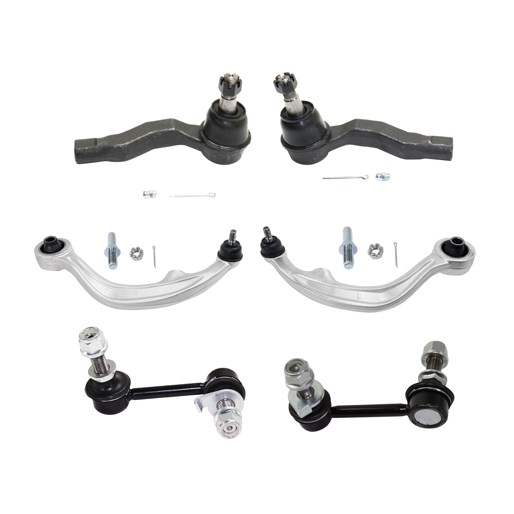 AM G35-03-07-350Z 03-09 FRONT CONTROL ARM KIT RH AND LH Lower Rearward 6 pc kit with Sway Bar Link and Tie Rod End SKU KIT 031319-40 OEM 54469CD00C 54469AC70F 54468CD0