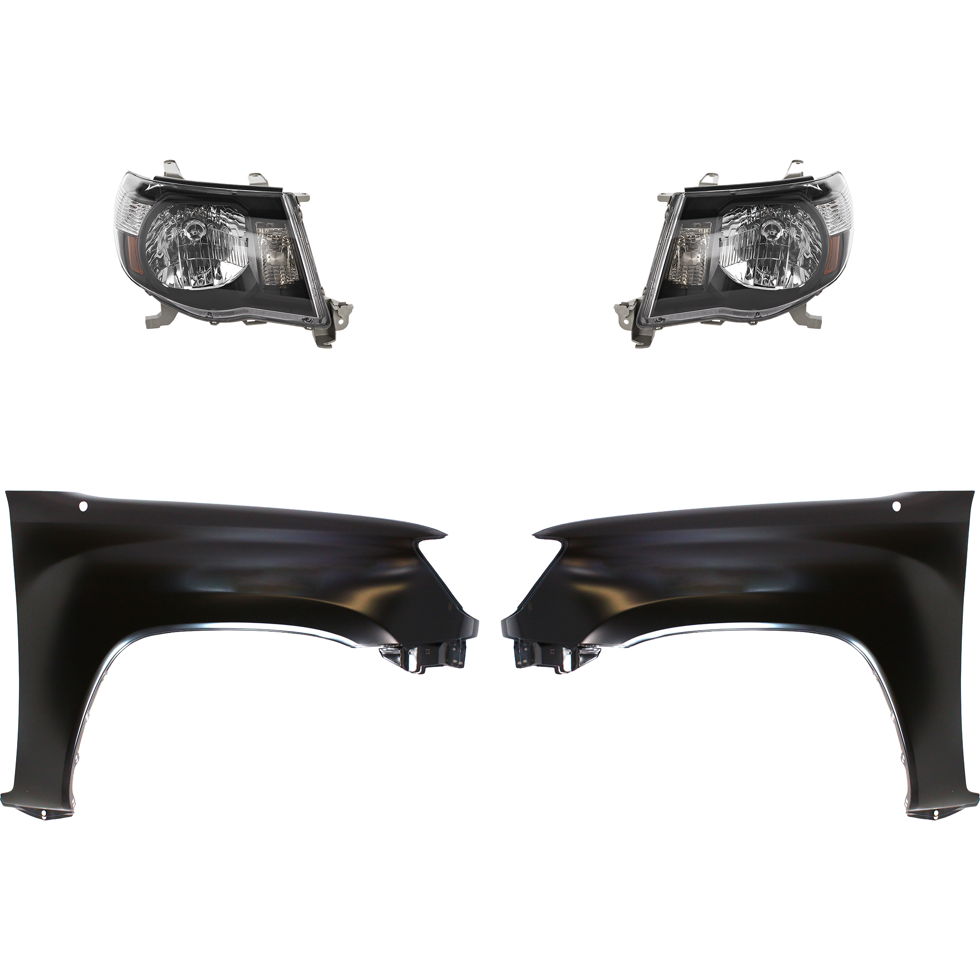 AM TACOMA 05-08 HEAD LAMP RH AND LH Lens and Housing Halogen 4 pc Kit with Fenders SKU KIT 031323-0103 Partslink TO2505117 TO1240206 TO1241206 OEM Performance 5381204090-5381104