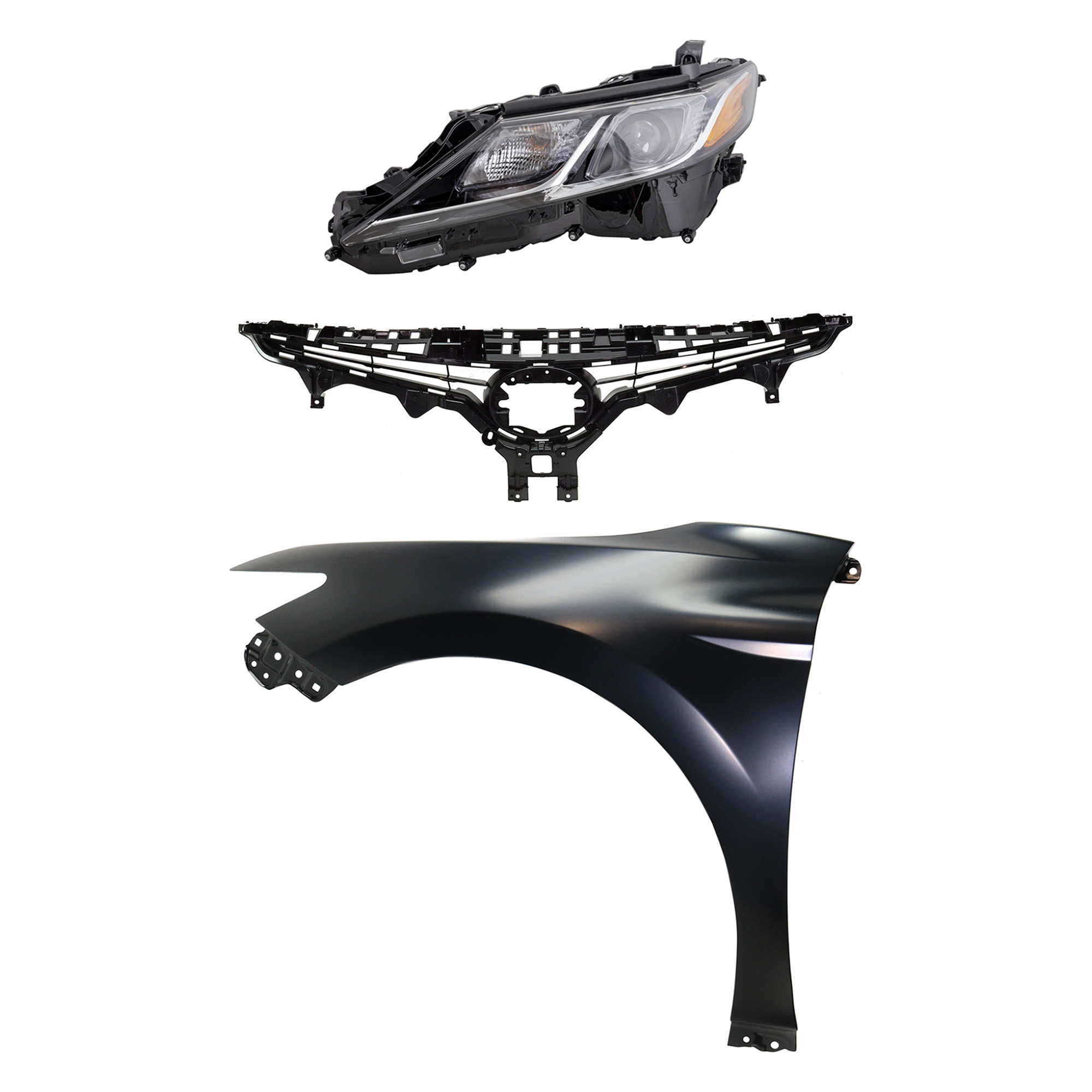 AM CAMRY 18-19 HEAD LAMP LH Assembly LED 3 pc Kit with Fender and Grille Assembly SKU KIT 031323-10002 Partslink TO2502255 TO1240266 TO1200422 OEM 8115006C40-5380206180-5310106E