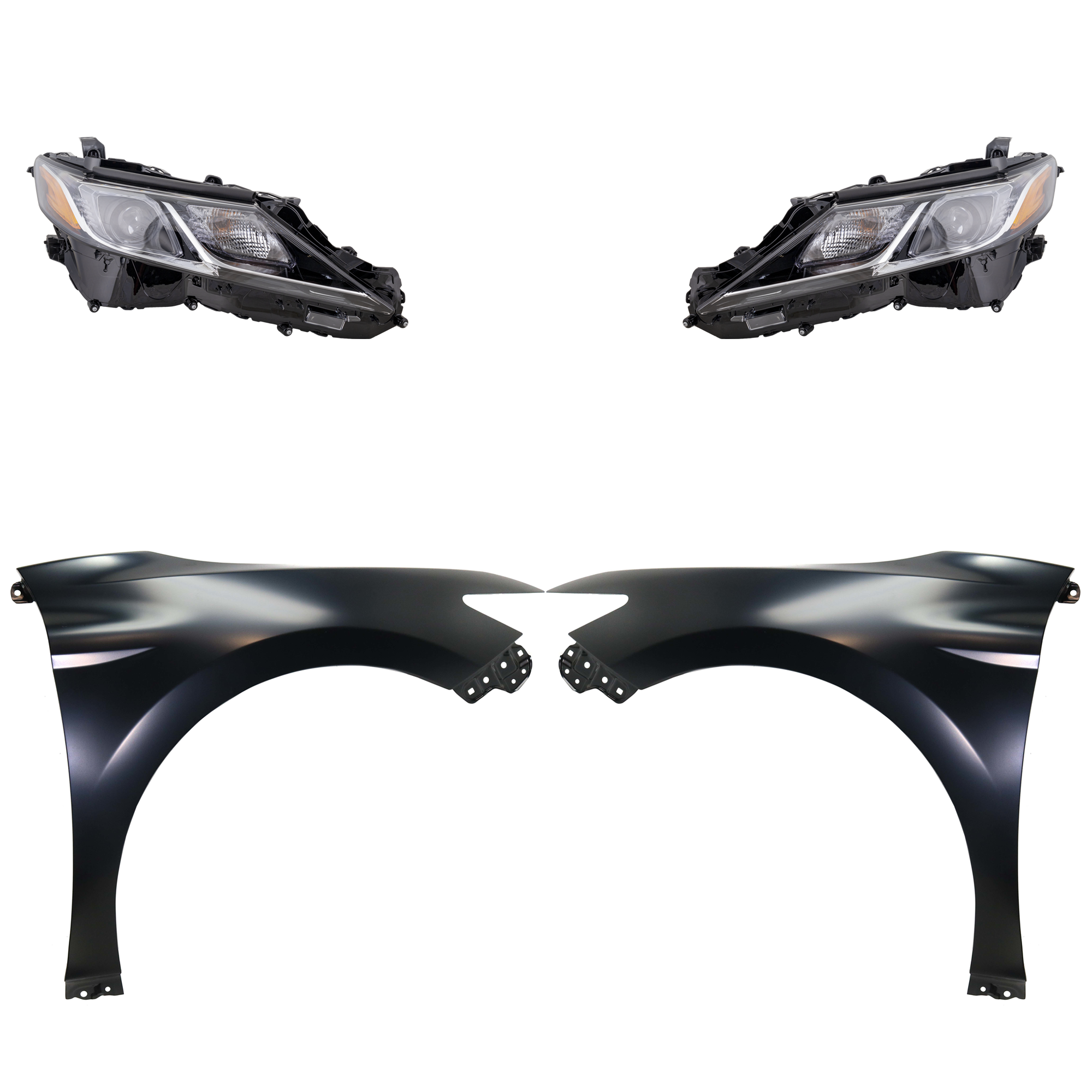 AM CAMRY 18-19 HEAD LAMP RH AND LH Assembly LED 4 pc Kit with Fenders SKU KIT 031323-10003 Partslink TO2503255 TO2502255 TO1240266 TO1241266 OEM 8111006C40-8115006C40-53802061