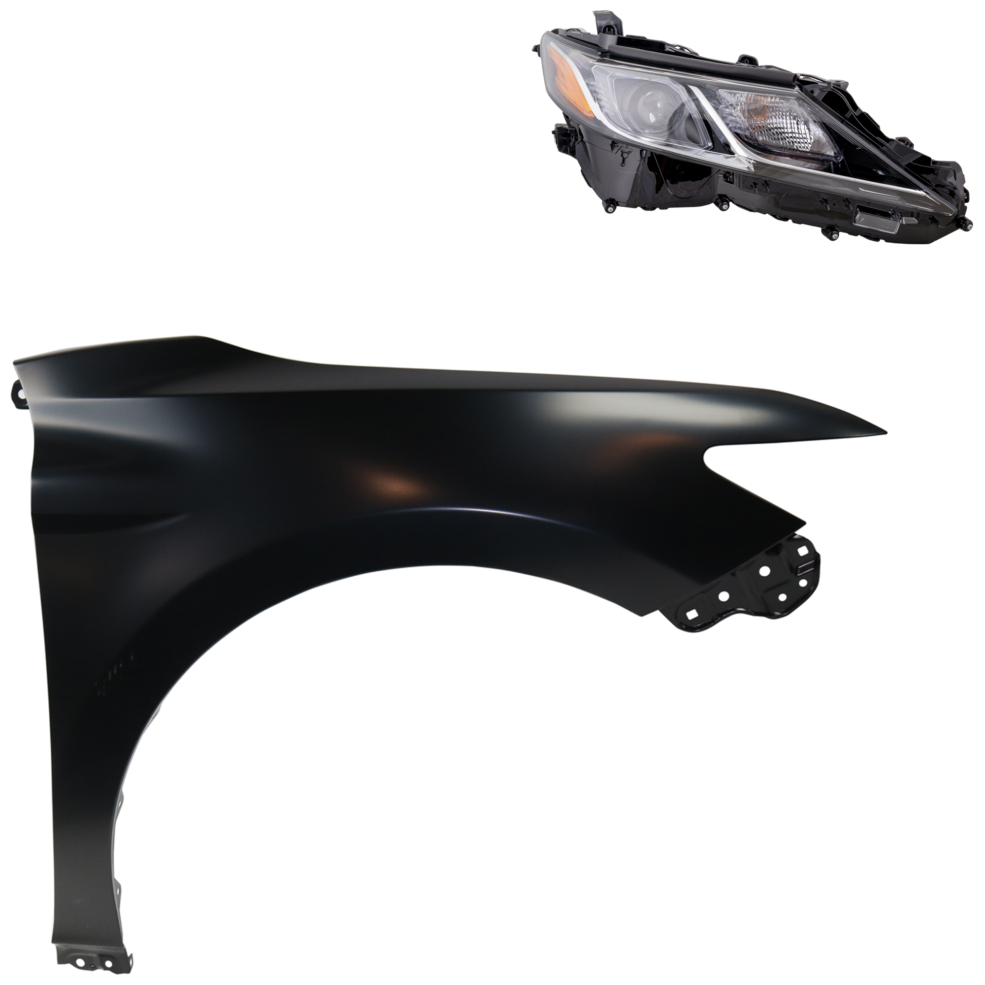 AM CAMRY 18-19 HEAD LAMP RH Assembly LED 2 pc Kit with Fender SKU KIT 031323-10004 Partslink TO2503255 TO1241266 OEM 8111006C40-5380106170