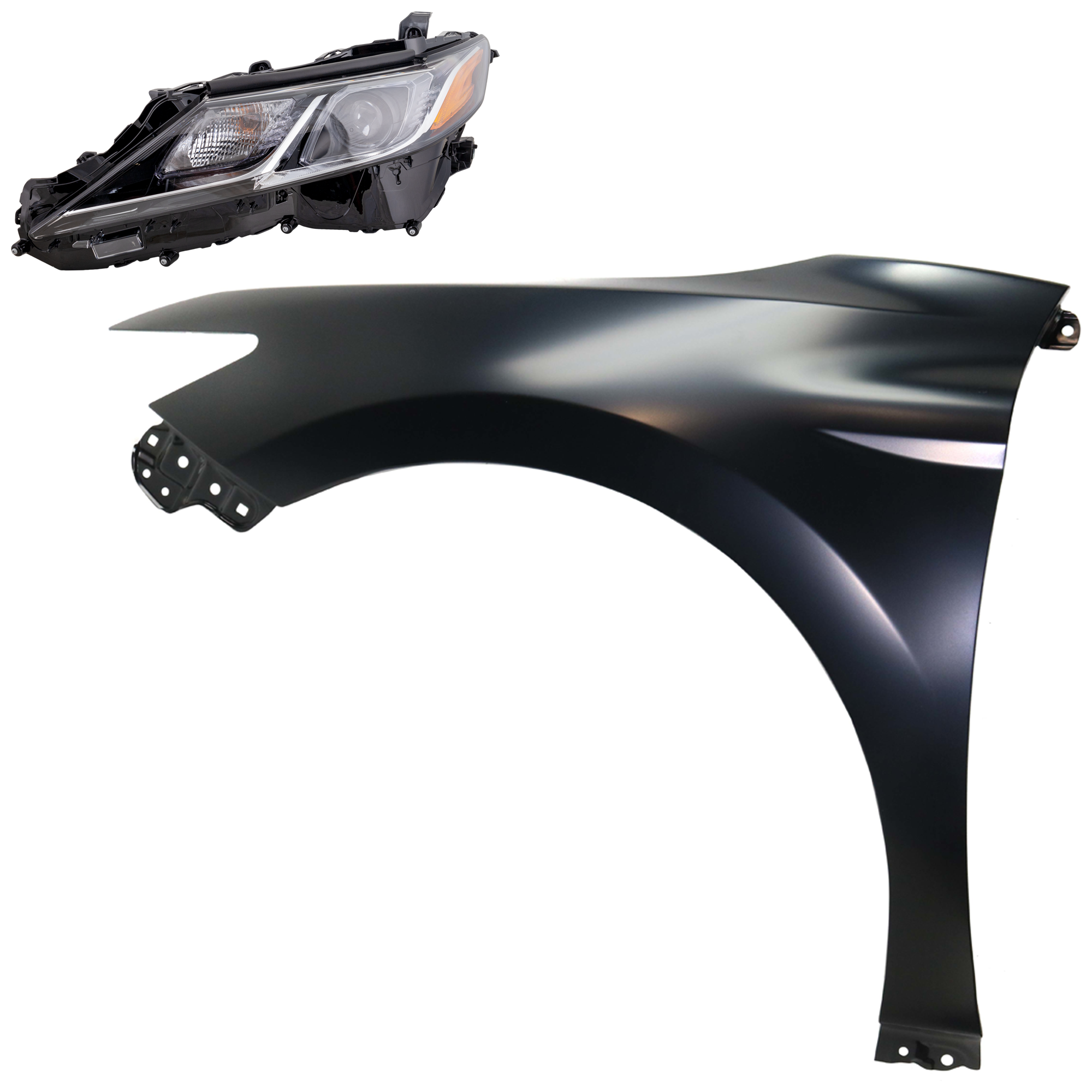 AM CAMRY 18-19 HEAD LAMP LH Assembly LED 2 pc Kit with Fender SKU KIT 031323-10005 Partslink TO2502255 TO1240266 OEM 8115006C40-5380206180