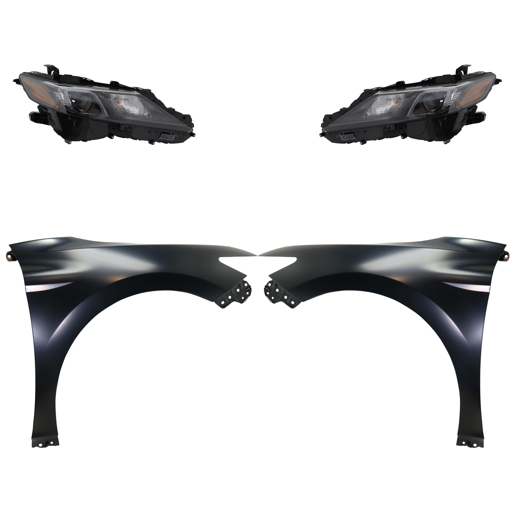 AM CAMRY 18-24 HEAD LAMP RH AND LH Assembly Halogen 4 pc Kit with Fenders SKU KIT 031323-10303 Partslink TO2503299 TO2502299 TO1240266 TO1241266 OEM 8111006F60-8115006C20-53802061