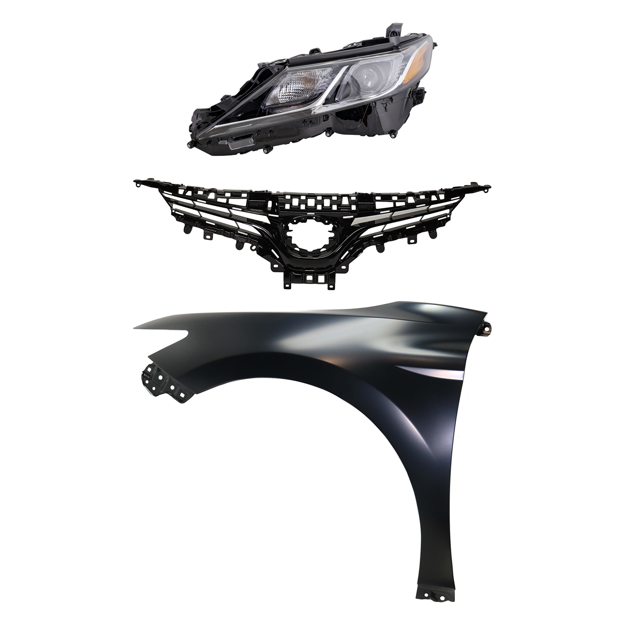 AM CAMRY 18-19 HEAD LAMP LH Assembly LED 3 pc Kit with Fender and Grille Assembly SKU KIT 031323-10502 Partslink TO2502255 TO1240266 TO1200419 OEM 8115006C40-5380206180-5310106E