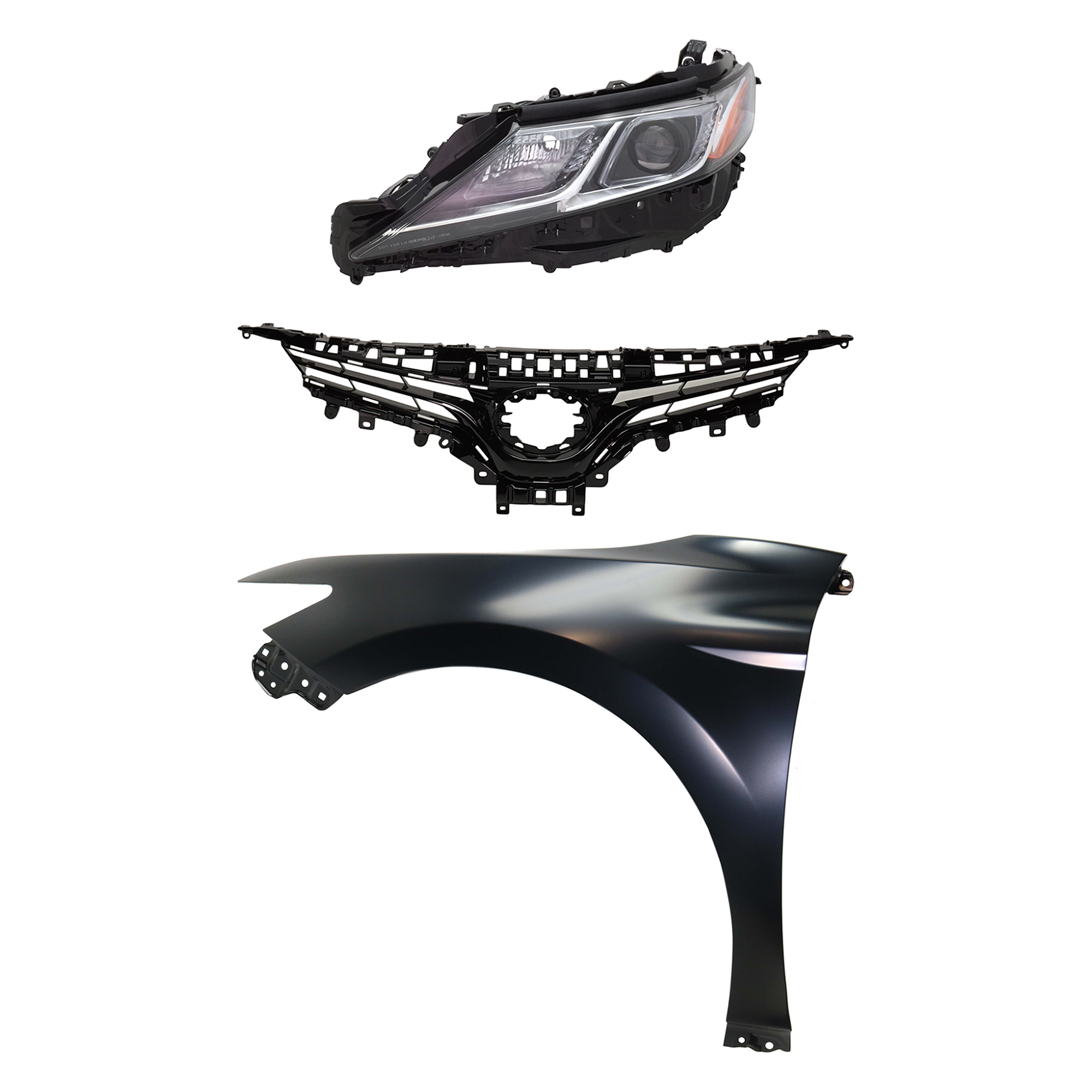 AM CAMRY 18-18 HEAD LAMP LH Assembly LED 3 pc Kit with Fender and Grille Assembly SKU KIT 031323-10602 Partslink TO2518194 TO1240266 TO1200419 OEM 8117033D00-5380206180-5310106E
