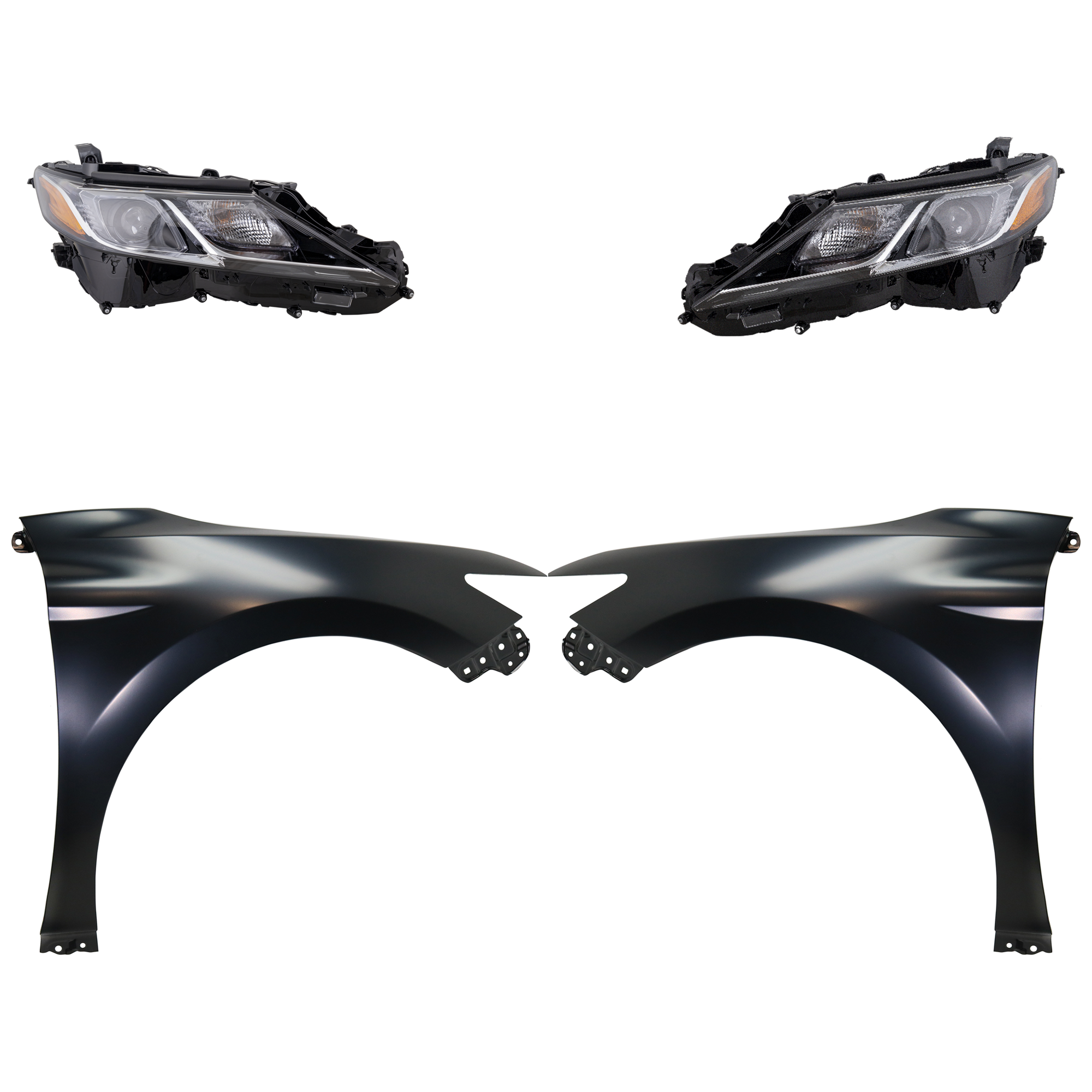 AM CAMRY 18-19 HEAD LAMP RH AND LH Assembly LED 4 pc Kit with Fenders CAPA SKU KIT 031323-10703 Partslink TO1240266C TO1241266C TO2502255C TO2503255C OEM 5380106170-5380206180-8111006C