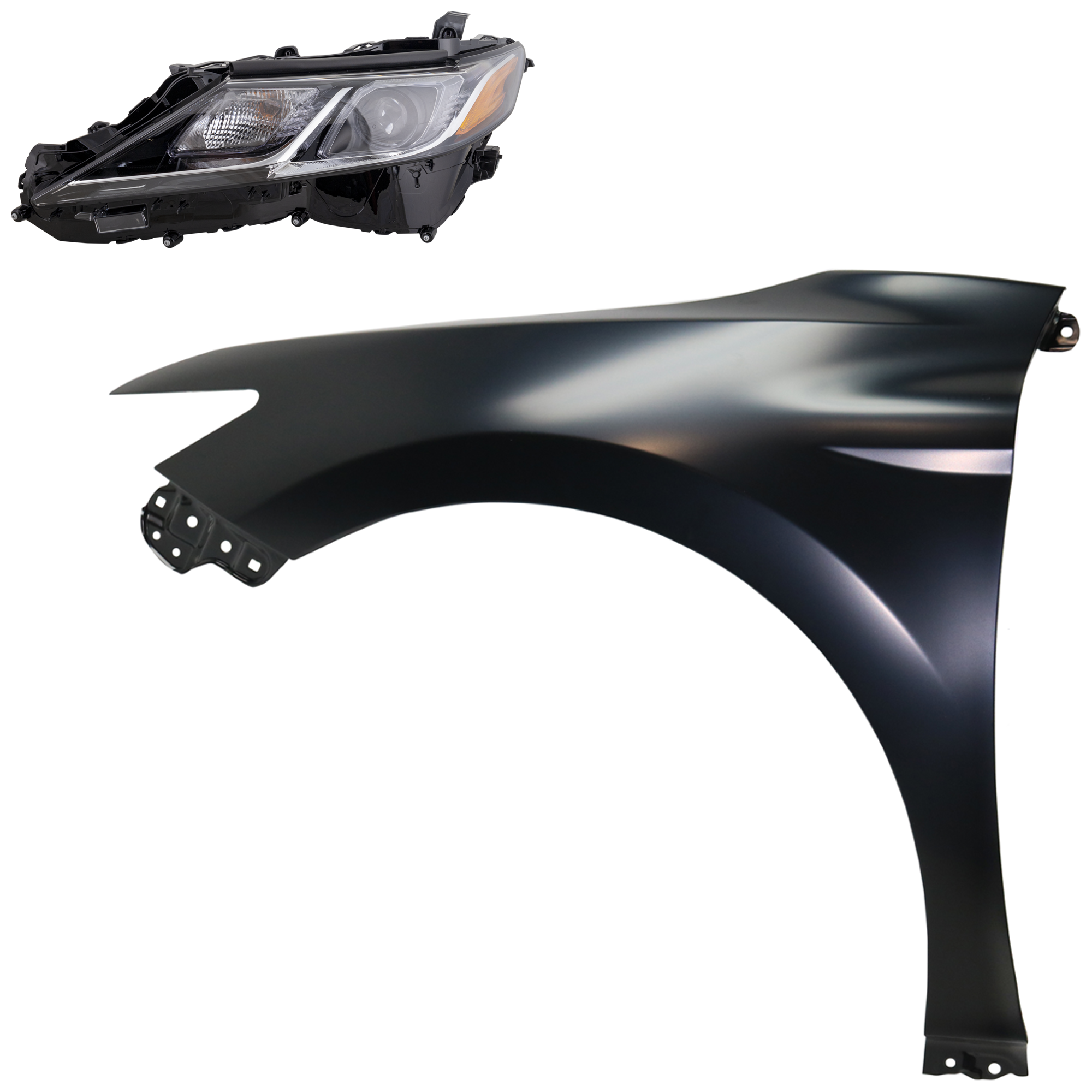 AM CAMRY 18-19 HEAD LAMP LH Assembly LED 2 pc Kit with Fender CAPA SKU KIT 031323-10705 Partslink TO1240266C TO2502255C OEM 5380206180-8115006C40
