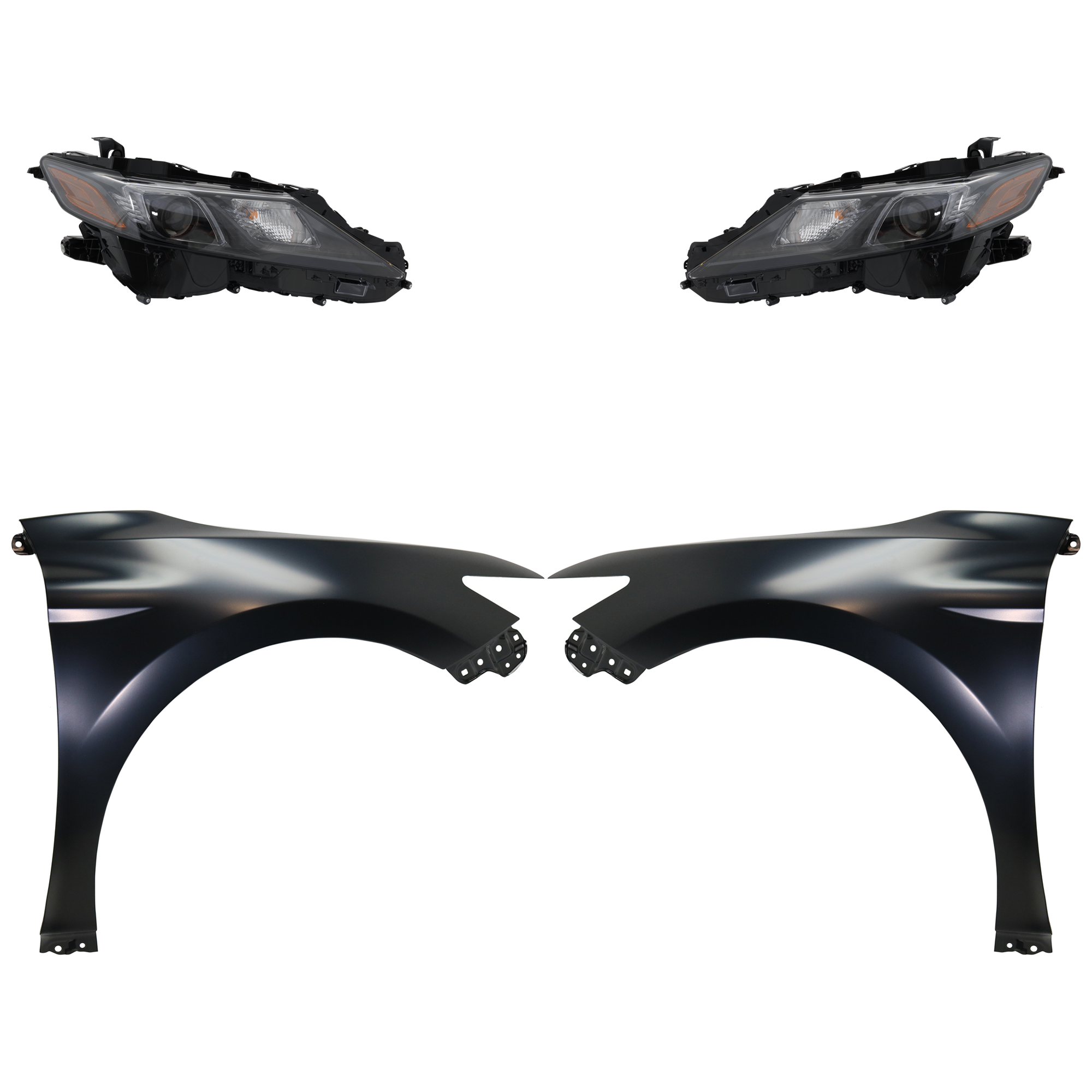 AM CAMRY 18-24 HEAD LAMP RH AND LH Assembly Halogen 4 pc Kit with Fenders CAPA SKU KIT 031323-11003 Partslink TO1240266C TO1241266C TO2502299C TO2503299C OEM 5380106170-5380206180-8111006F