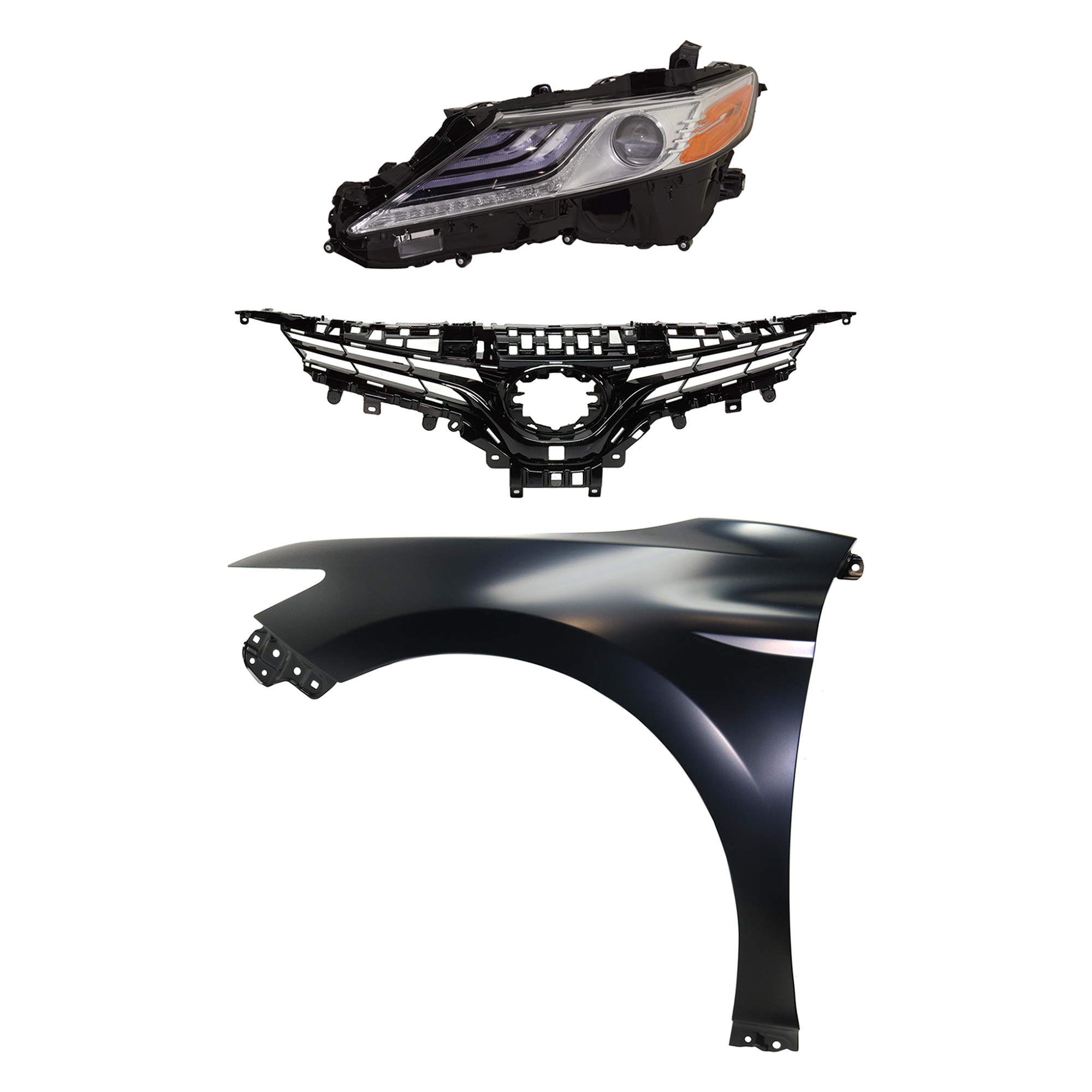 AM CAMRY 19-19 HEAD LAMP LH Assembly LED 3 pc Kit with Fender and Grille Assembly SKU KIT 031323-11202 Partslink TO2502278 TO1240266 TO1200421 OEM 8115006D71-5380206180-5310106A