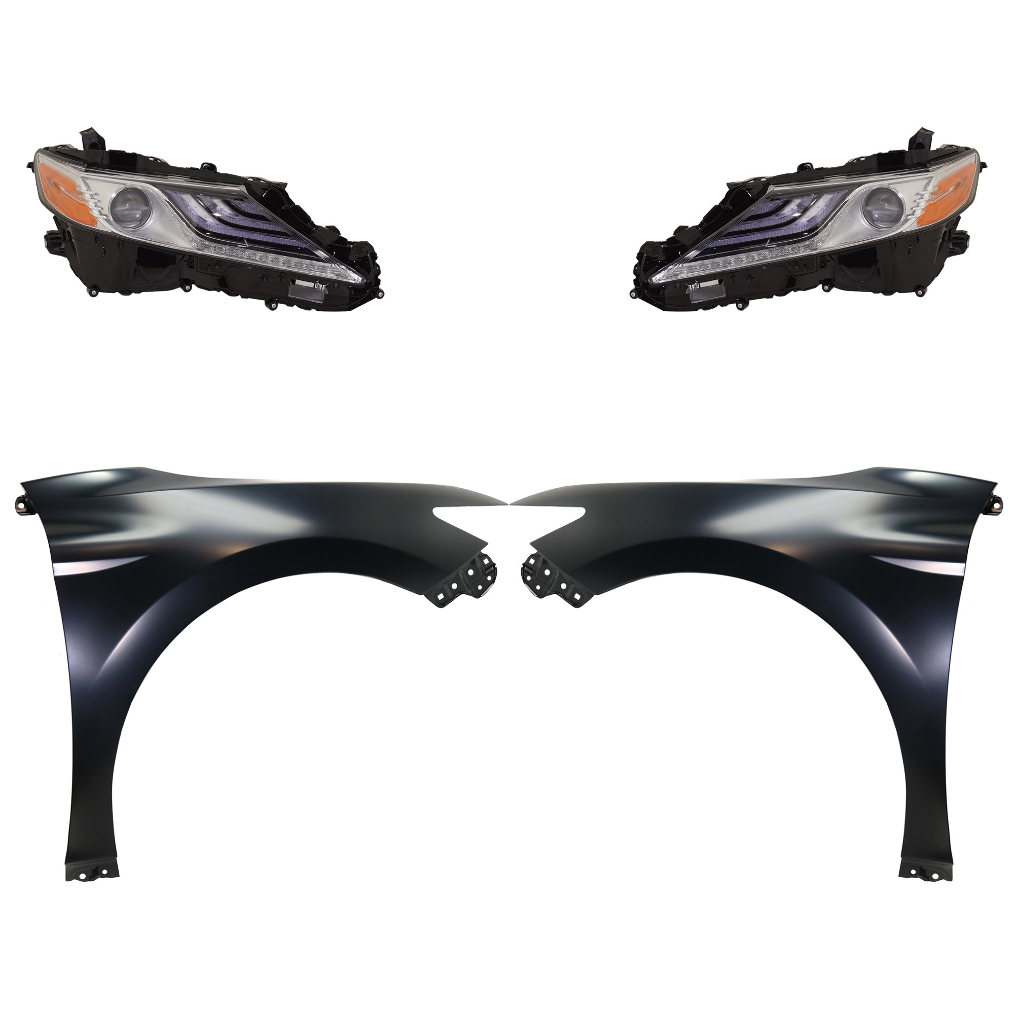 AM CAMRY 19-19 HEAD LAMP RH AND LH Assembly LED 4 pc Kit with Fenders SKU KIT 031323-11203 Partslink TO2503278 TO2502278 TO1240266 TO1241266 OEM 8111006D71-8115006D71-53802061