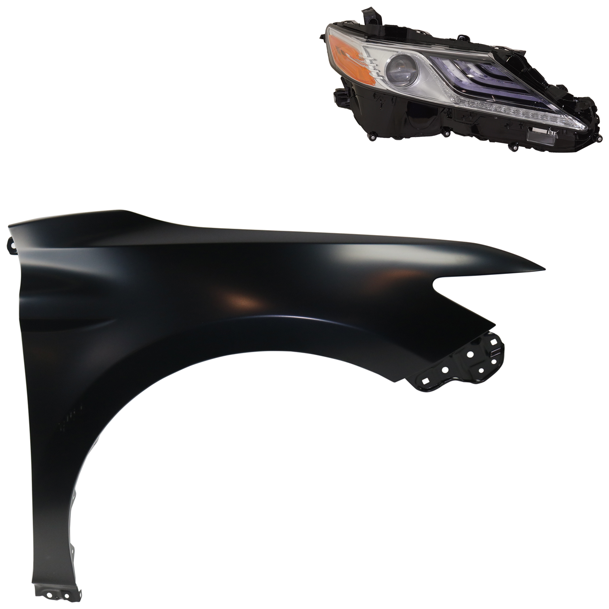 AM CAMRY 19-19 HEAD LAMP RH Assembly LED 2 pc Kit with Fender SKU KIT 031323-11204 Partslink TO2503278 TO1241266 OEM 8111006D71-5380106170