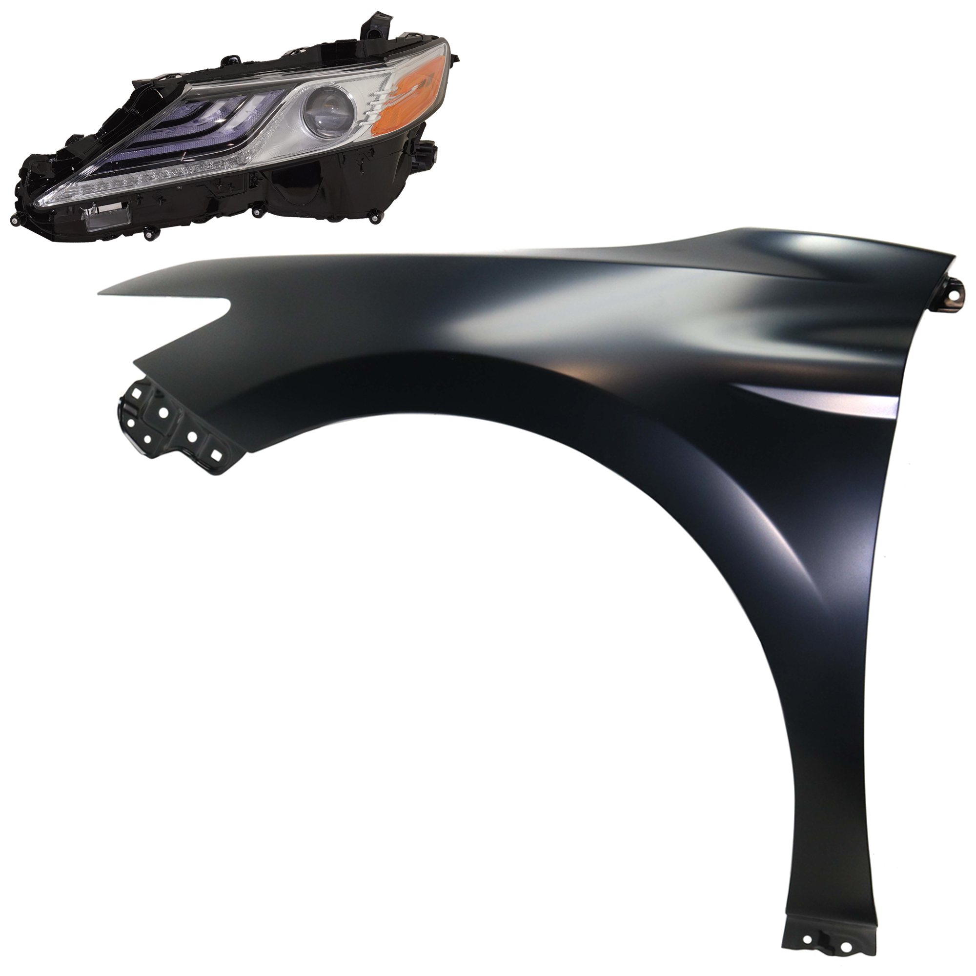 AM CAMRY 19-19 HEAD LAMP LH Assembly LED 2 pc Kit with Fender SKU KIT 031323-11205 Partslink TO2502278 TO1240266 OEM 8115006D71-5380206180