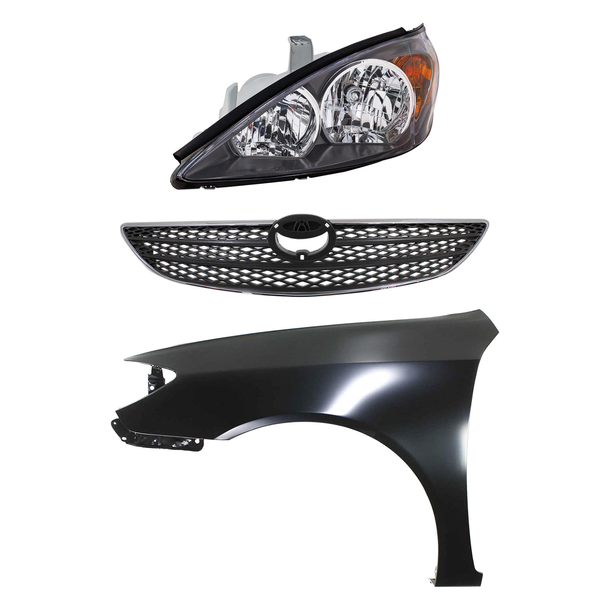 AM CAMRY 02-04 HEAD LAMP LH Assembly Halogen 3 pc Kit with Fender and Grille Assembly SKU KIT 031323-11302 Partslink TO2502138 TO1240184 TO1200237 OEM 81150AA070-53802AA020-53101AA0