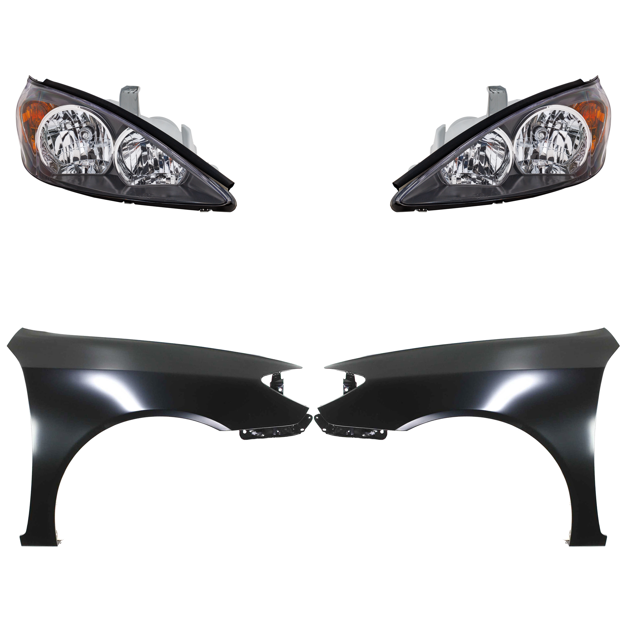 AM CAMRY 02-04 HEAD LAMP RH AND LH Assembly Halogen 4 pc Kit with Fenders SKU KIT 031323-11303 Partslink TO2503138 TO2502138 TO1240184 TO1241184 OEM 81110AA070-81150AA070-53802AA0