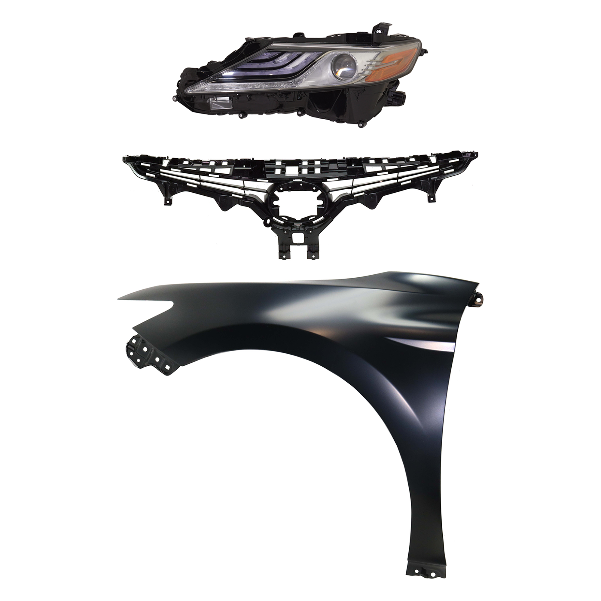 AM CAMRY 19-19 HEAD LAMP LH Assembly LED 3 pc Kit with Fender and Grille Assembly SKU KIT 031323-11402 Partslink TO2502288 TO1240266 TO1200422 OEM 8115006D81-5380206180-5310106E