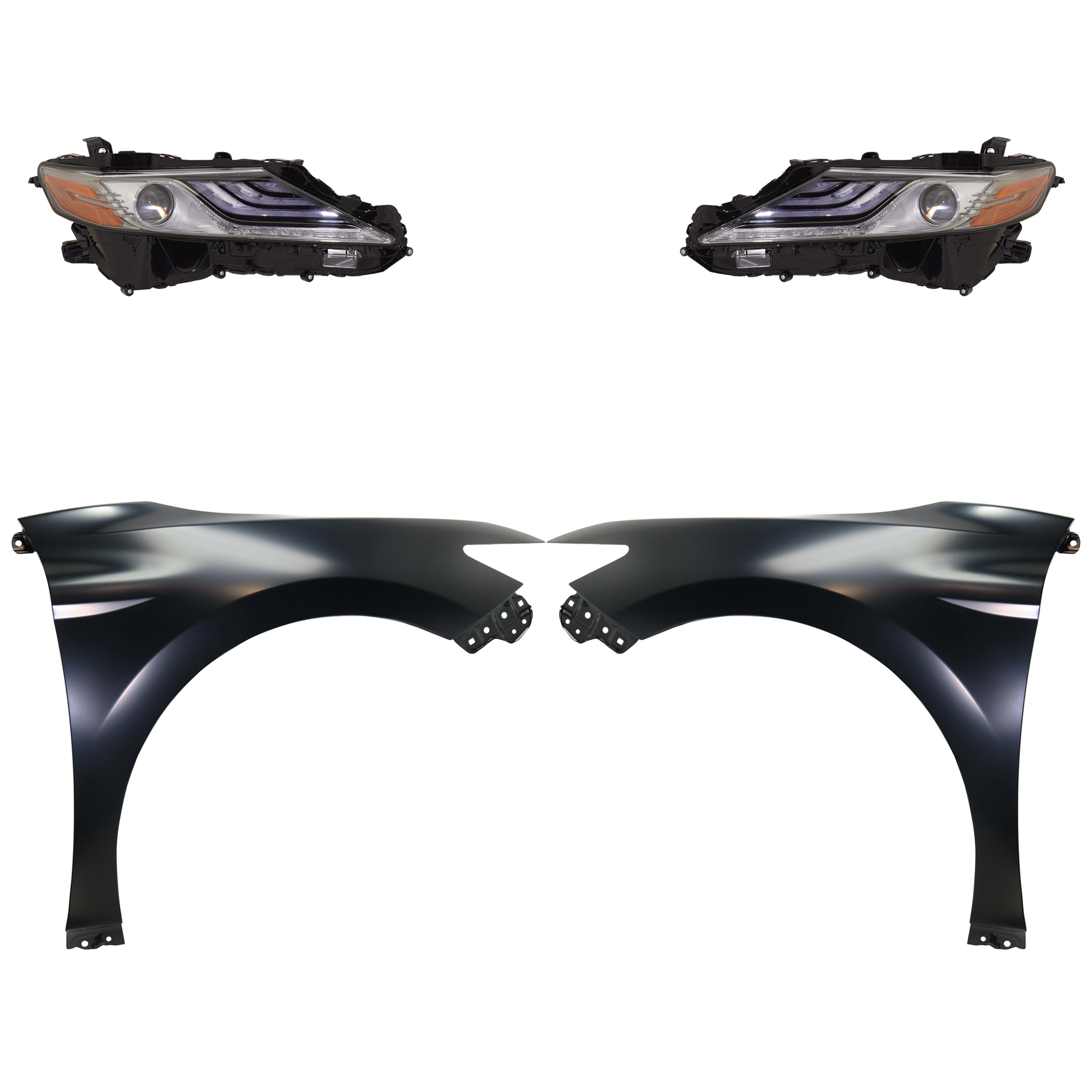 AM CAMRY 19-19 HEAD LAMP RH AND LH Assembly LED 4 pc Kit with Fenders SKU KIT 031323-11403 Partslink TO2503288 TO2502288 TO1240266 TO1241266 OEM 8111006D81-8115006D81-53802061