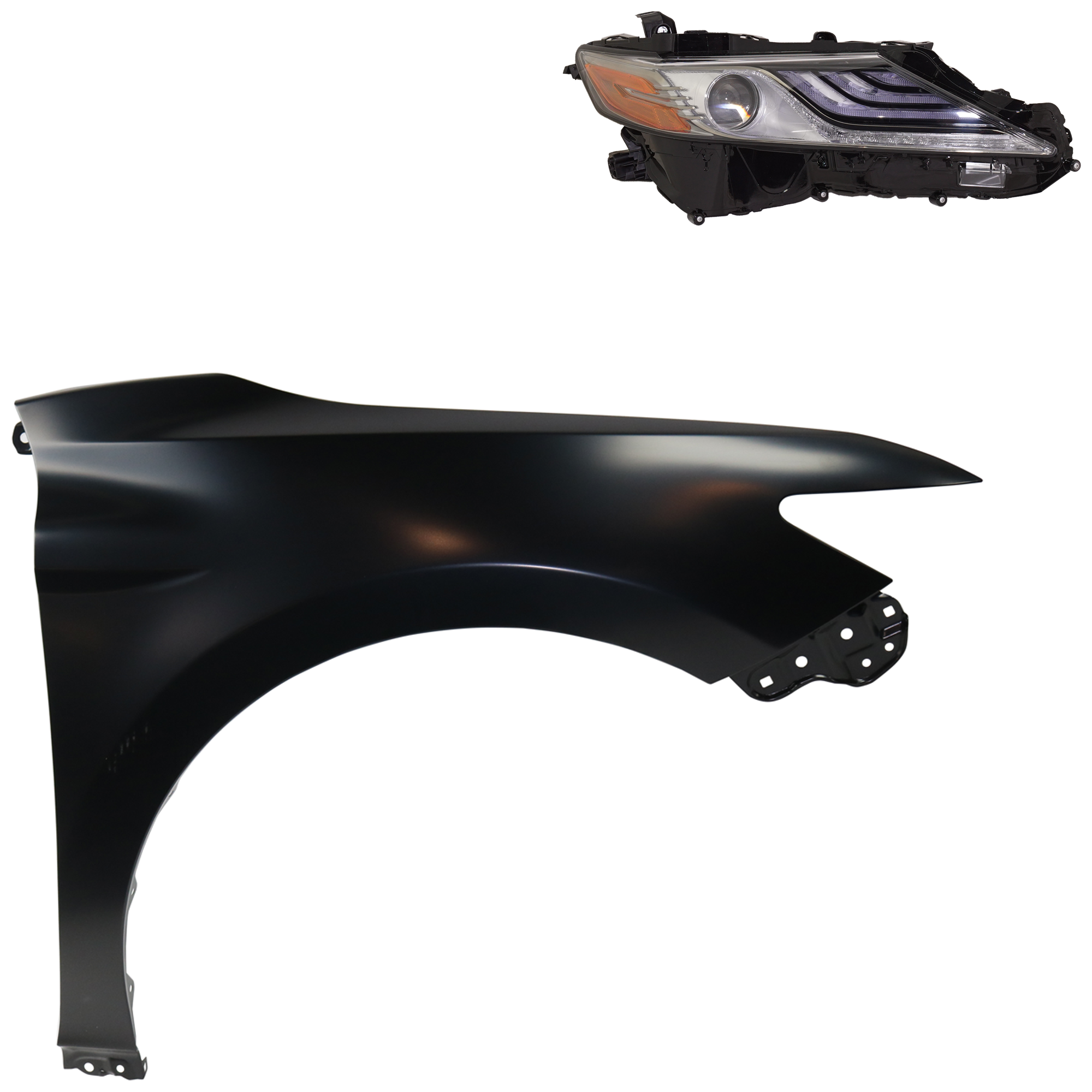 AM CAMRY 19-19 HEAD LAMP RH Assembly LED 2 pc Kit with Fender SKU KIT 031323-11404 Partslink TO2503288 TO1241266 OEM 8111006D81-5380106170