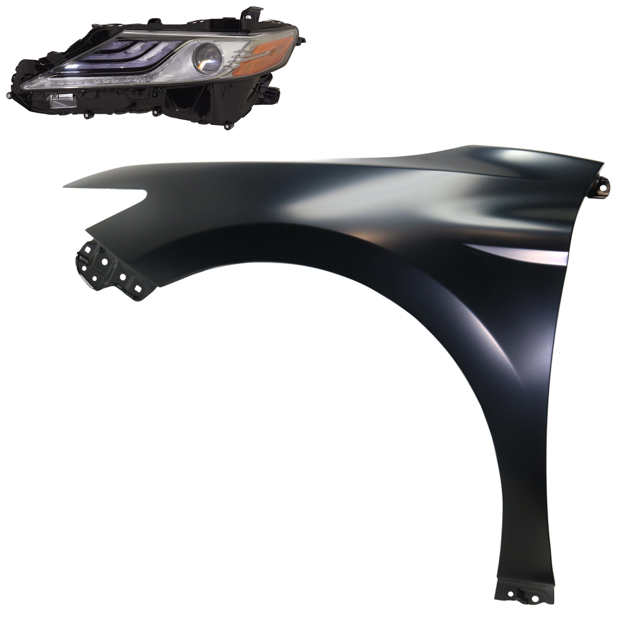 AM CAMRY 19-19 HEAD LAMP LH Assembly LED 2 pc Kit with Fender SKU KIT 031323-11405 Partslink TO2502288 TO1240266 OEM 8115006D81-5380206180