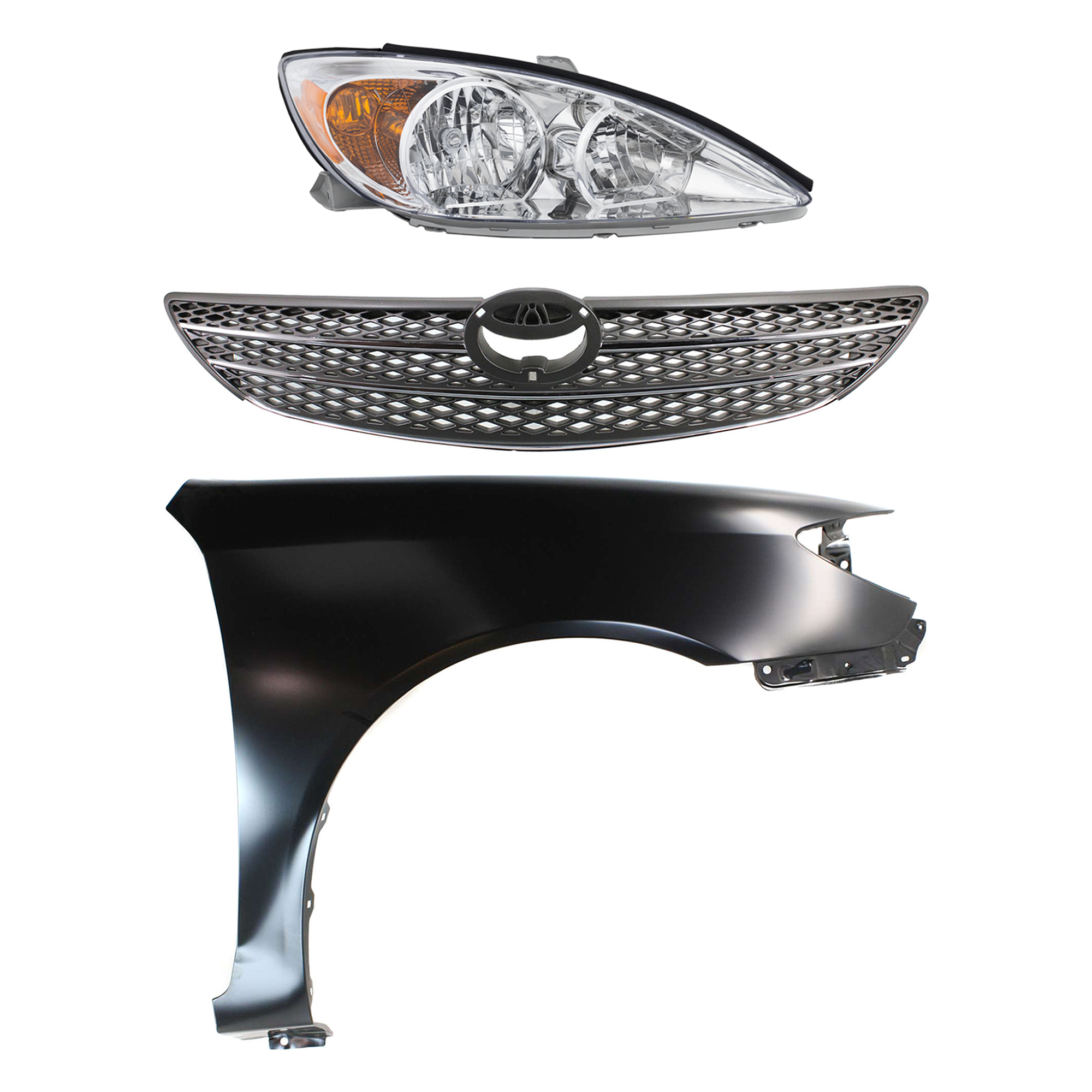 AM CAMRY 02-04 HEAD LAMP RH Assembly Halogen 3 pc Kit with Fender and Grille Assembly SKU KIT 031323-11701 Partslink TO2503137 TO1241184 TO1200233 OEM 81110AA060-53801AA020-53101AA0