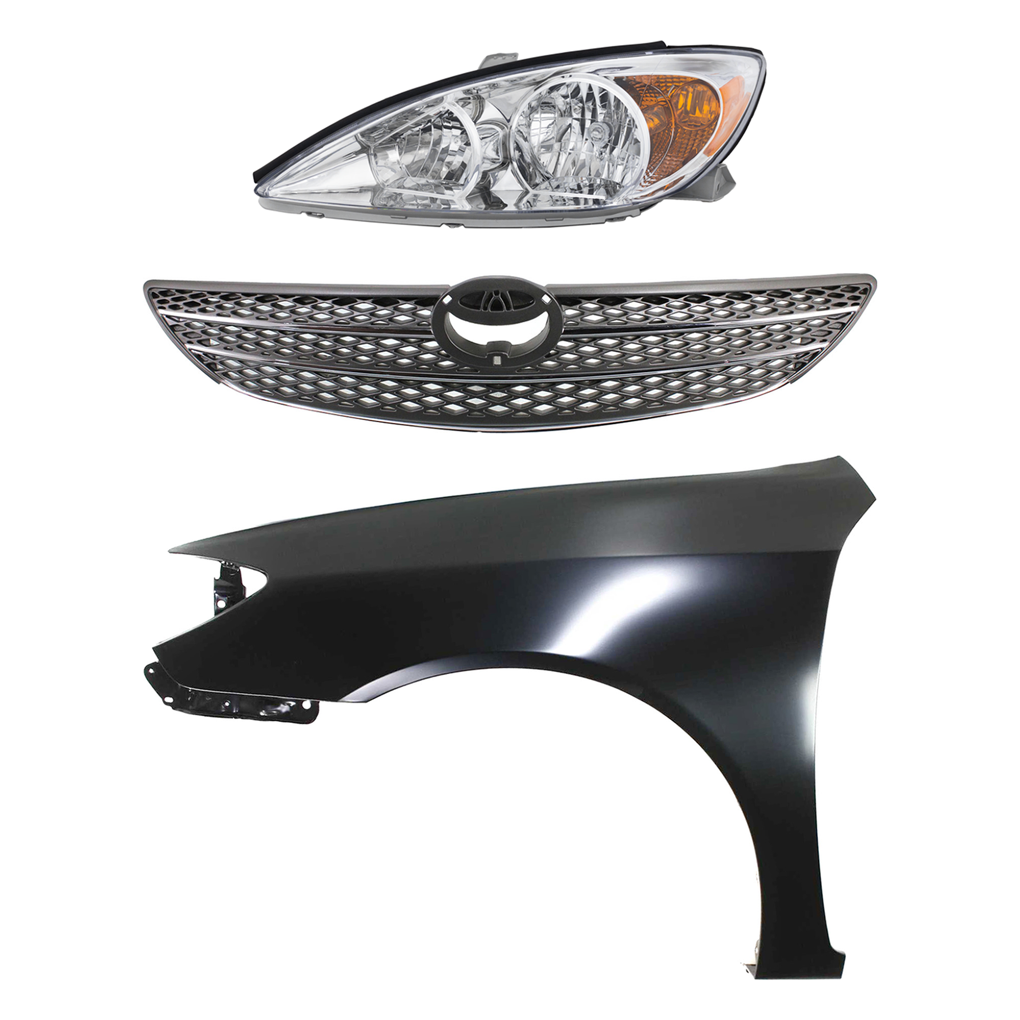 AM CAMRY 02-04 HEAD LAMP LH Assembly Halogen 3 pc Kit with Fender and Grille Assembly SKU KIT 031323-11702 Partslink TO2502137 TO1240184 TO1200233 OEM 81150AA060-53802AA020-53101AA0