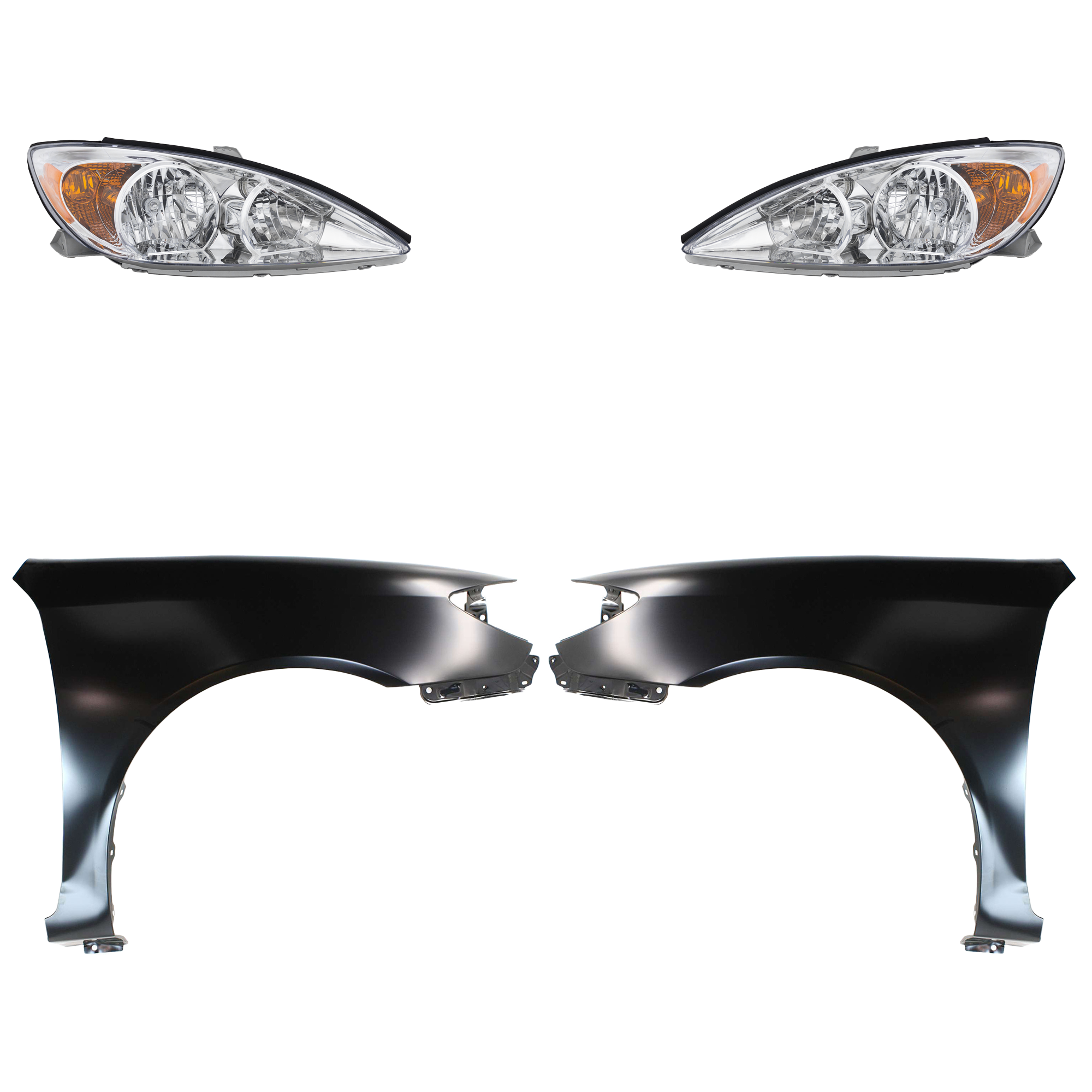 AM CAMRY 02-04 HEAD LAMP RH AND LH Assembly Halogen 4 pc Kit with Fenders SKU KIT 031323-11703 Partslink TO2503137 TO2502137 TO1240184 TO1241184 OEM 81110AA060-81150AA060-53802AA0