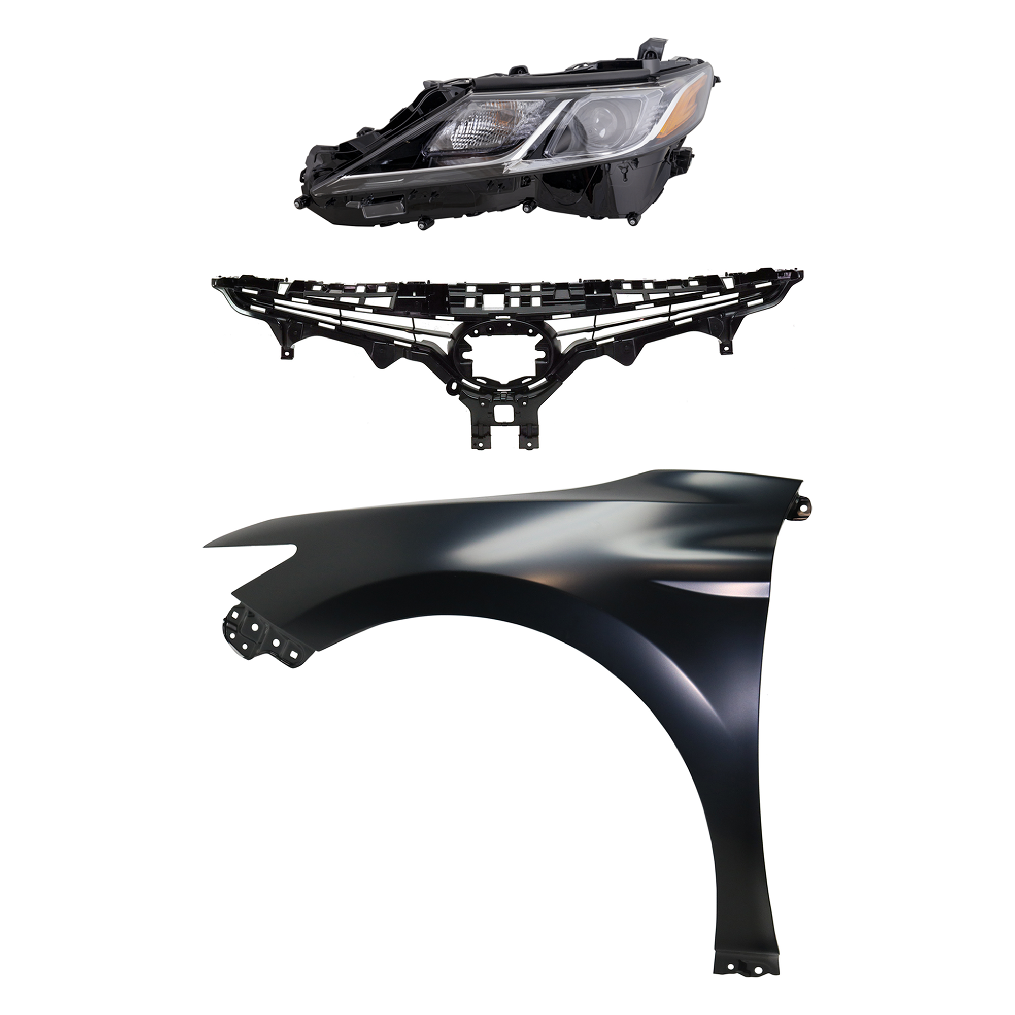 AM CAMRY 18-19 HEAD LAMP LH Assembly LED 3 pc Kit with Fender and Grille Assembly CAPA SKU KIT 031323-11802 Partslink TO2502255C TO1240266C TO1200422 OEM 8115006C40-5380206180-5310106E