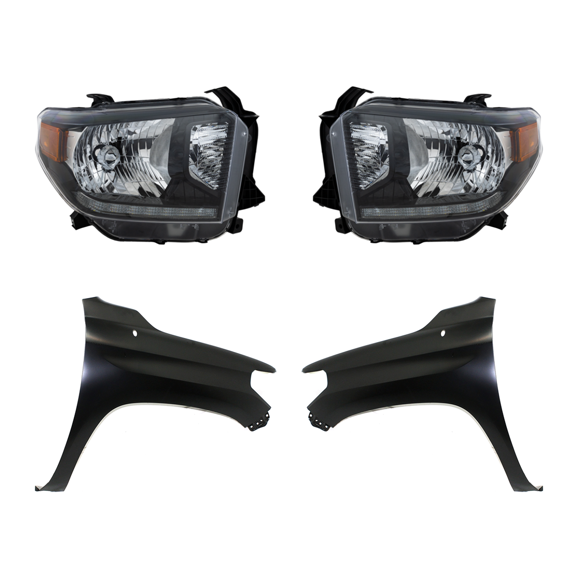 AM TUNDRA 14-19 HEAD LAMP RH AND LH Assembly LED 4 pc Kit with Fenders SKU KIT 031323-1203 Partslink TO2505126 TO1240249 TO1241249 OEM 811500C090-811100C090-538120C0