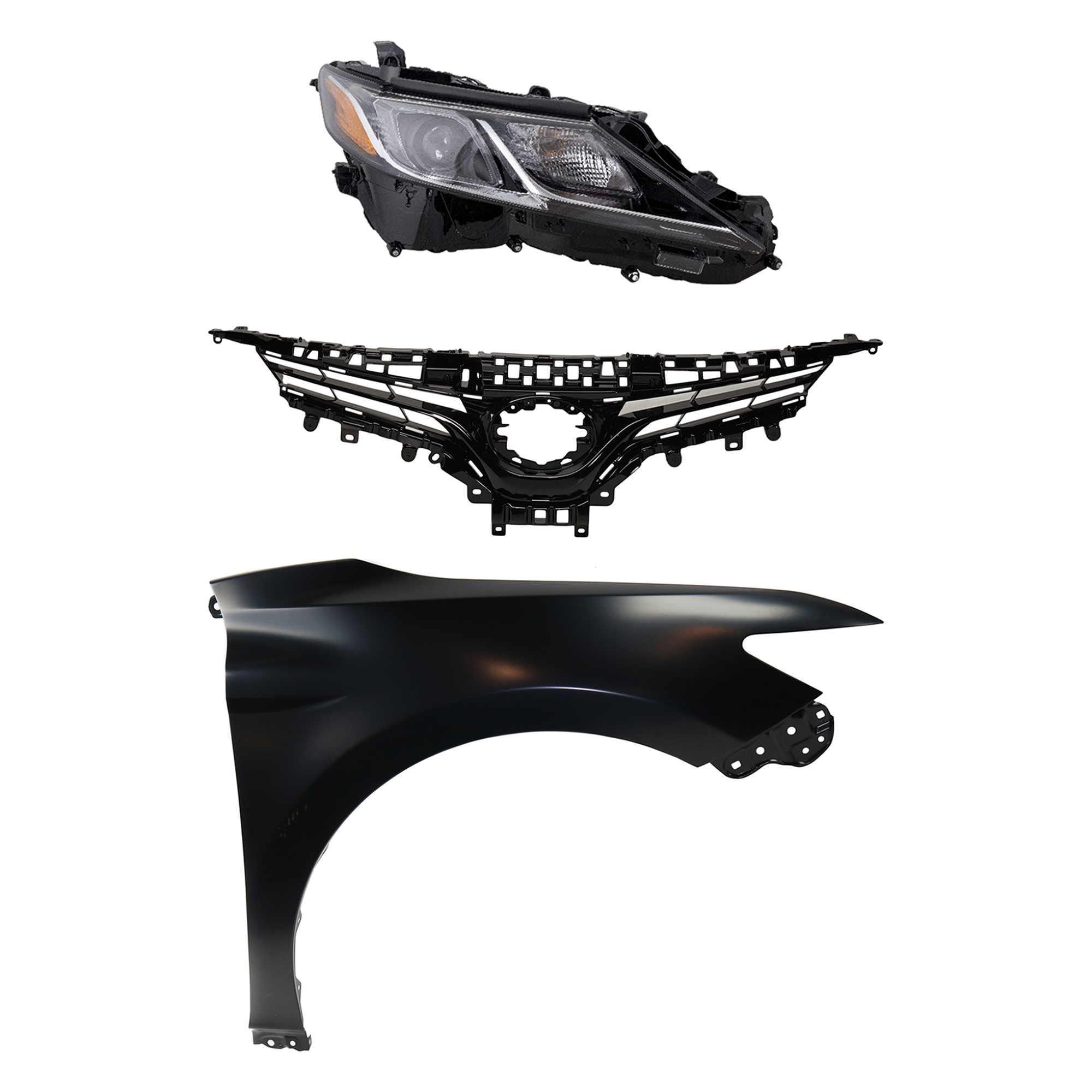 AM CAMRY 18-19 HEAD LAMP RH Assembly LED 3 pc Kit with Fender and Grille Assembly CAPA SKU KIT 031323-12101 Partslink TO1200419 TO1241266C TO2503255C OEM 5310106E30-5380106170-8111006C