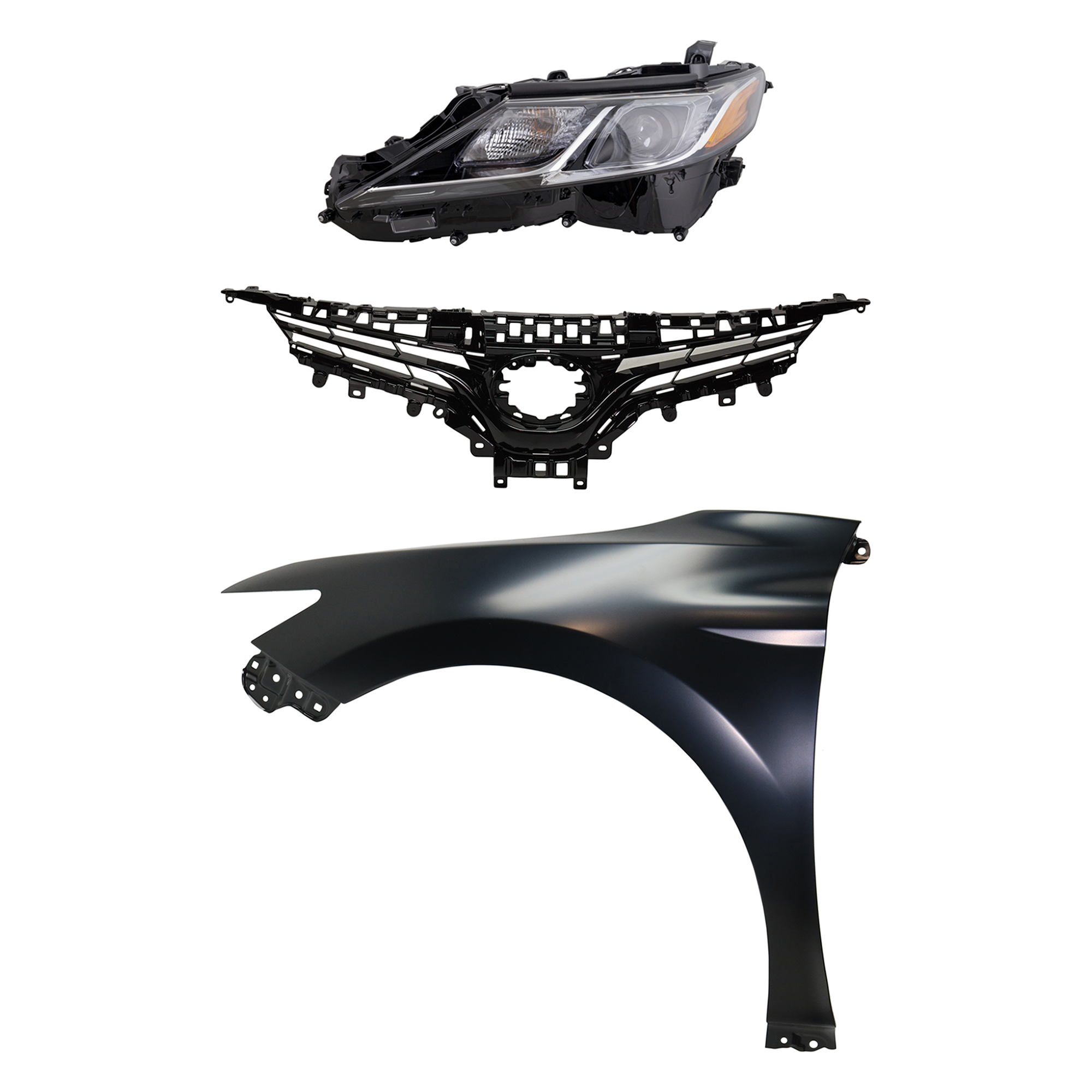 AM CAMRY 18-19 HEAD LAMP LH Assembly LED 3 pc Kit with Fender and Grille Assembly CAPA SKU KIT 031323-12102 Partslink TO2502255C TO1240266C TO1200419 OEM 8115006C40-5380206180-5310106E