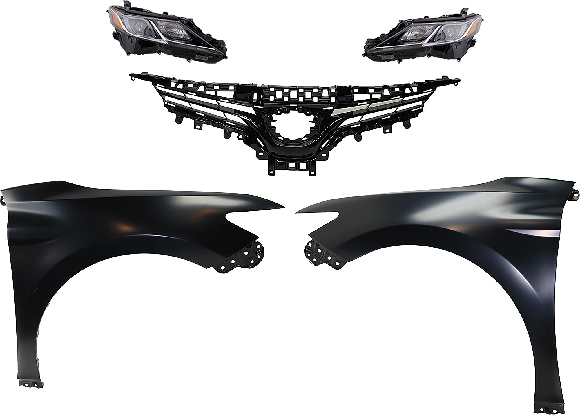 AM CAMRY 18-19 HEAD LAMP RH AND LH Assembly LED 5 pc Kit with Fenders and Grille Assembly CAPA SKU KIT 031323-121 Partslink TO1200419 TO1240266C TO1241266C TO2502255C TO2503255C OEM 5310106E30-5380106170-53802061