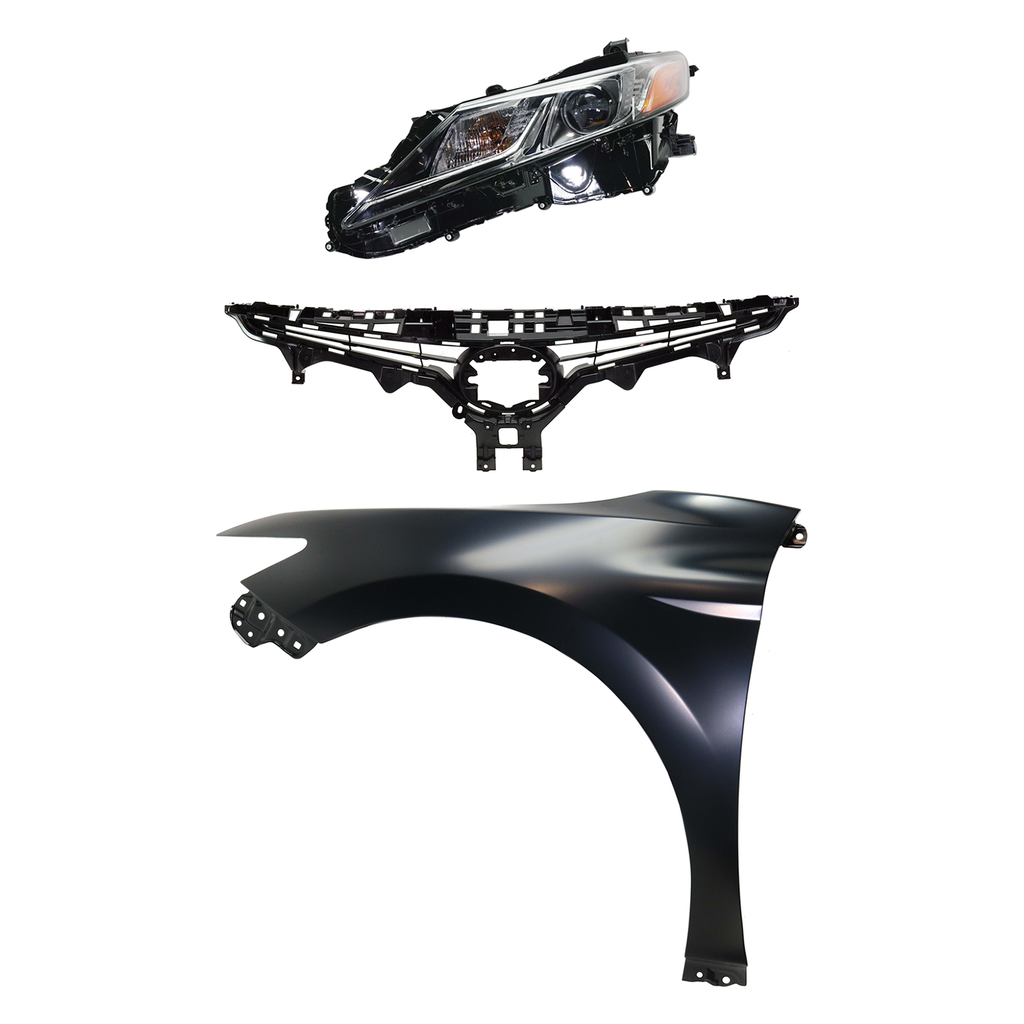 AM CAMRY 19-20 HEAD LAMP LH Assembly Halogen 3 pc Kit with Fender and Grille Assembly SKU KIT 031323-12202 Partslink TO2502277 TO1240266 TO1200422 OEM 8115006C41-8115006G10-53802061
