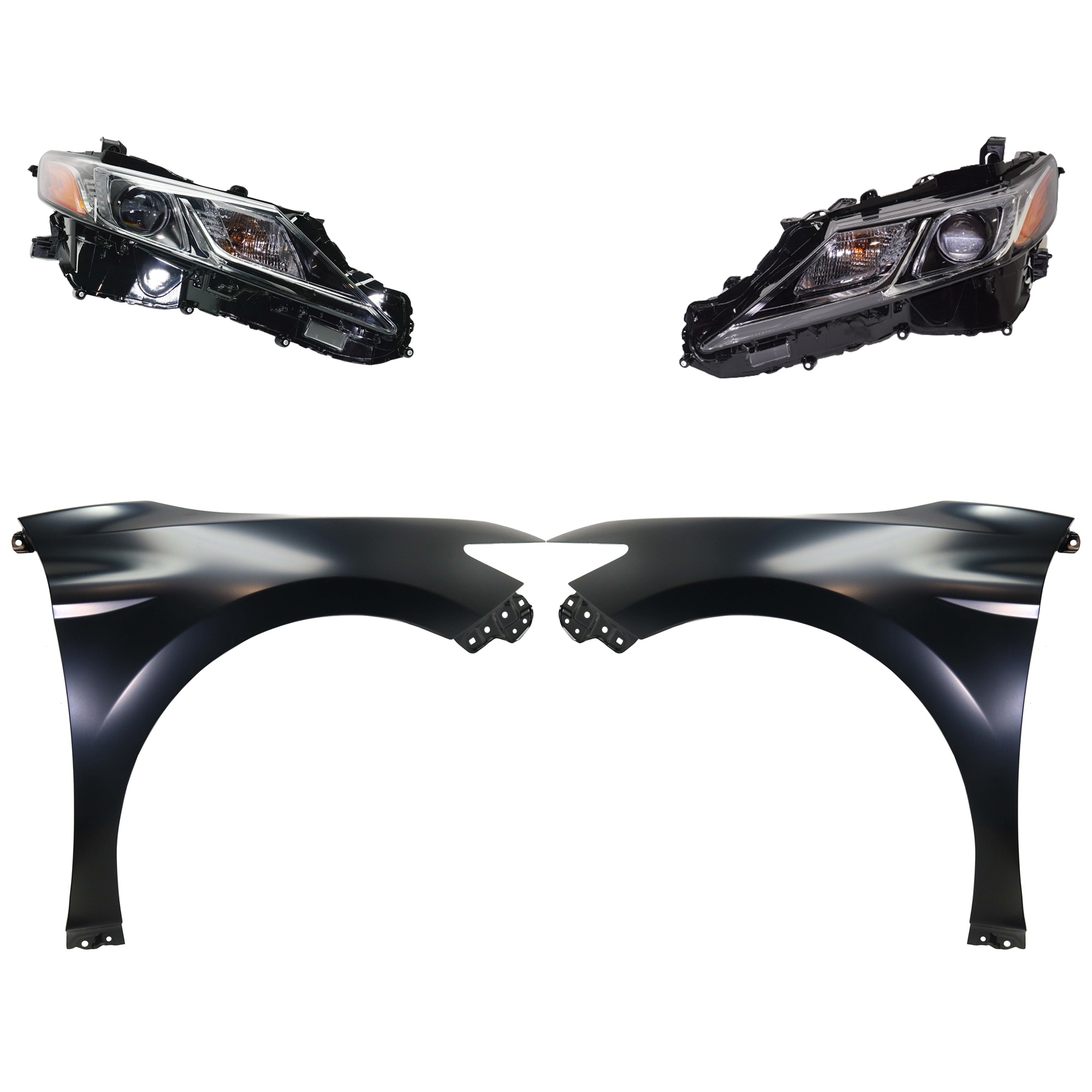AM CAMRY 19-24 HEAD LAMP RH AND LH Assembly Halogen 4 pc Kit with Fenders SKU KIT 031323-12203 Partslink TO2503277 TO2502277 TO1240266 TO1241266 OEM 8111006C41-8111006G10-8115006C