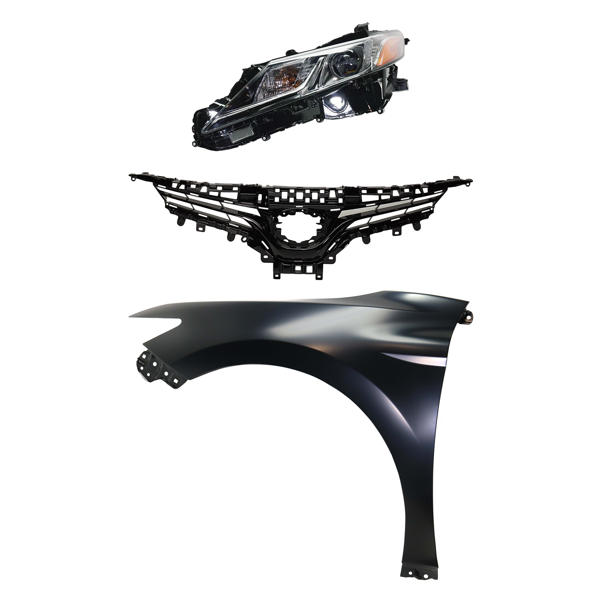 AM CAMRY 19-20 HEAD LAMP LH Assembly Halogen 3 pc Kit with Fender and Grille Assembly SKU KIT 031323-12402 Partslink TO2502277 TO1240266 TO1200419 OEM 8115006C41-8115006G10-53802061