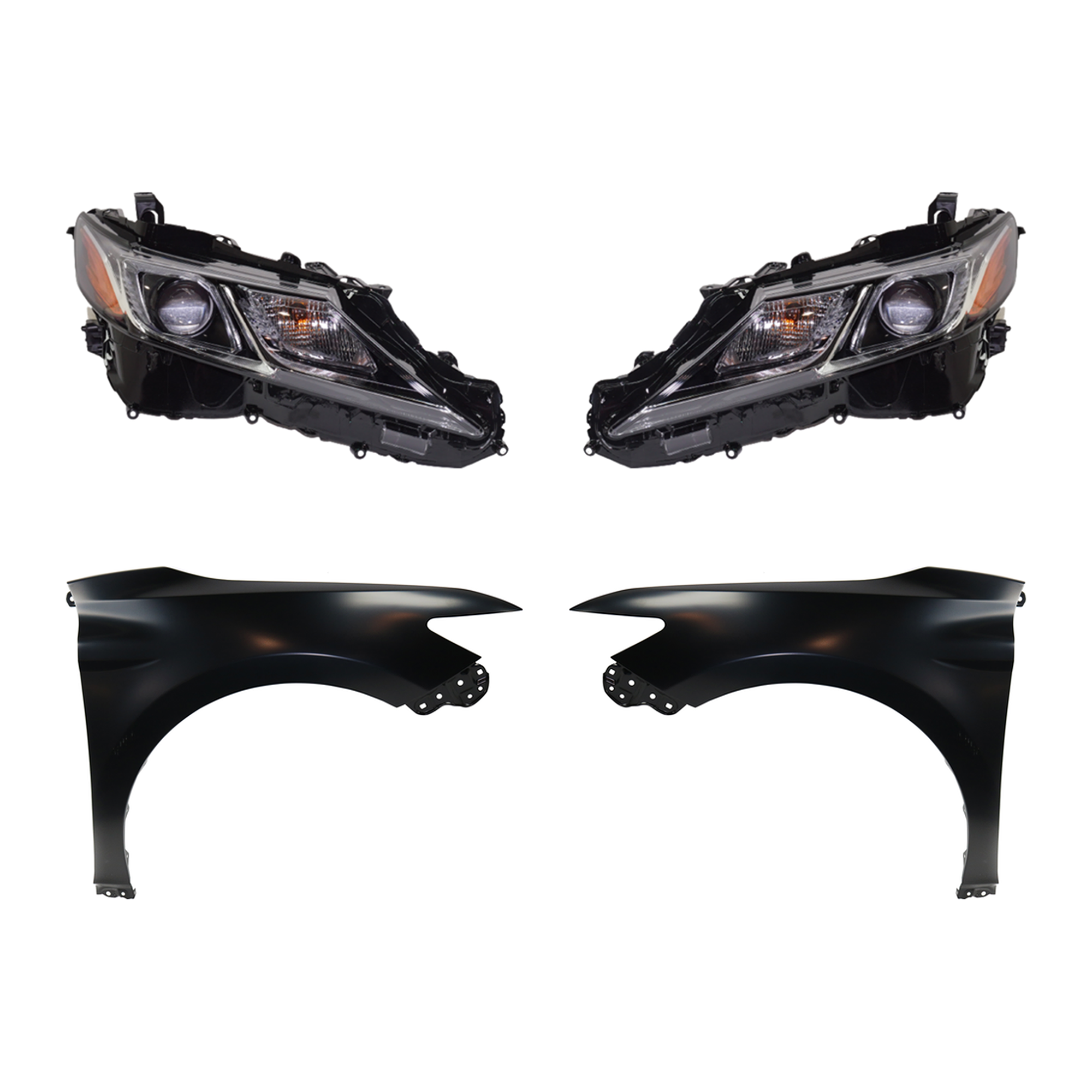 AM CAMRY 19-24 FRONT FENDER RH AND LH Primed 4 pc Kit with Headlights SKU KIT 031323-12603 Partslink TO1240266C TO1241266C TO2502277C TO2503277C OEM 5380106170-5380206180-8111006C
