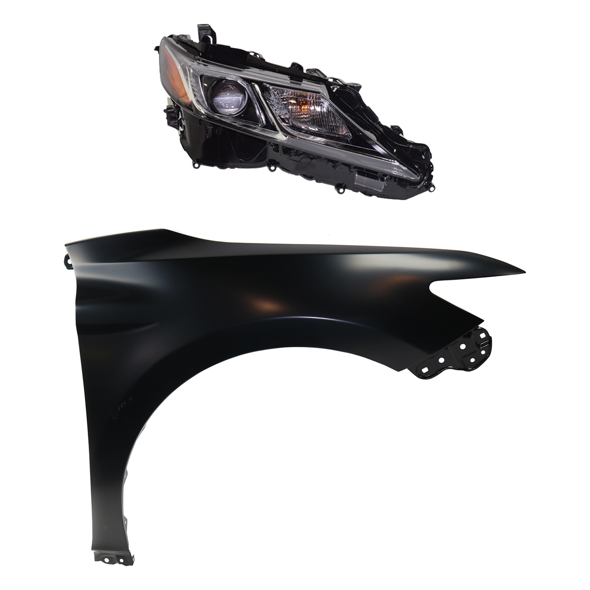 AM CAMRY 19-24 FRONT FENDER RH Primed 2 pc Kit with Headlight SKU KIT 031323-12604 Partslink TO1241266C TO2503277C OEM 5380106170-8111006C41-8111006G