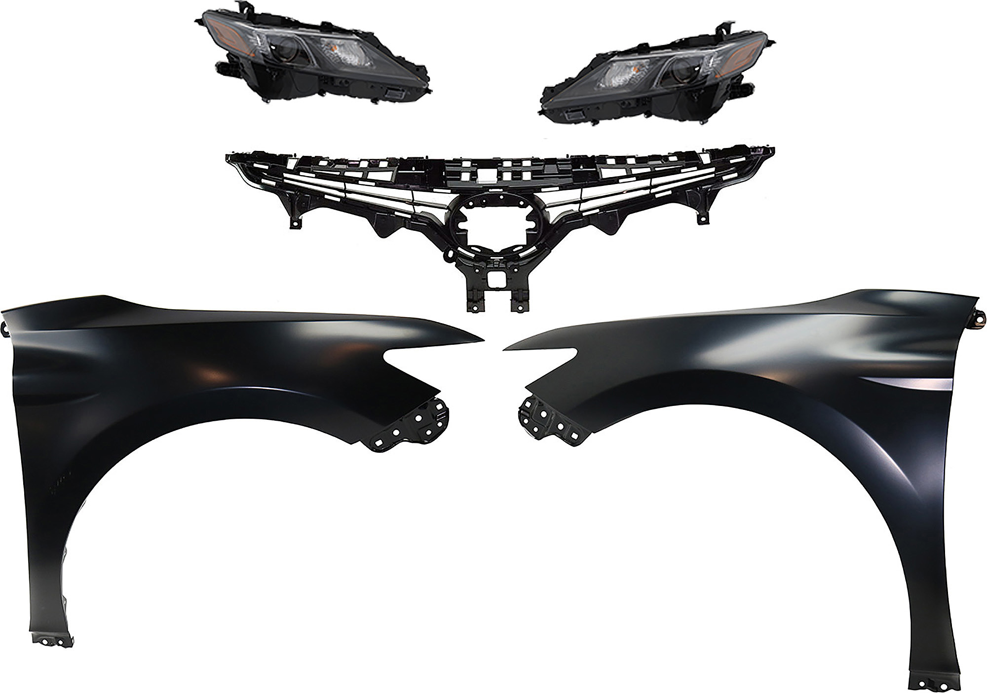 AM CAMRY 18-20 HEAD LAMP RH AND LH Assembly Halogen 5 pc Kit with Fenders and Grille Assembly CAPA SKU KIT 031323-128 Partslink TO1200422 TO1240266C TO1241266C TO2502299C TO2503299C OEM 5310106E10-5380106170-53802061