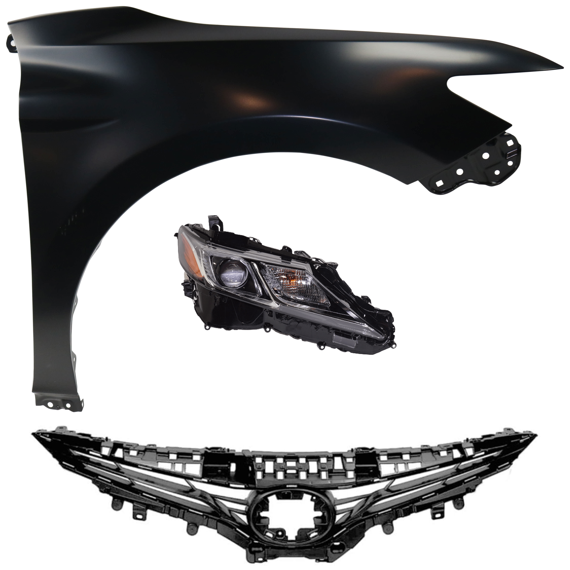 AM CAMRY 21-24 HEAD LAMP RH Assembly Halogen 3 pc Kit with Fender and Grille Assembly SKU KIT 031323-13001 Partslink TO2503277 TO1241266 TO1200466 OEM 8111006C41-8111006G10-53801061