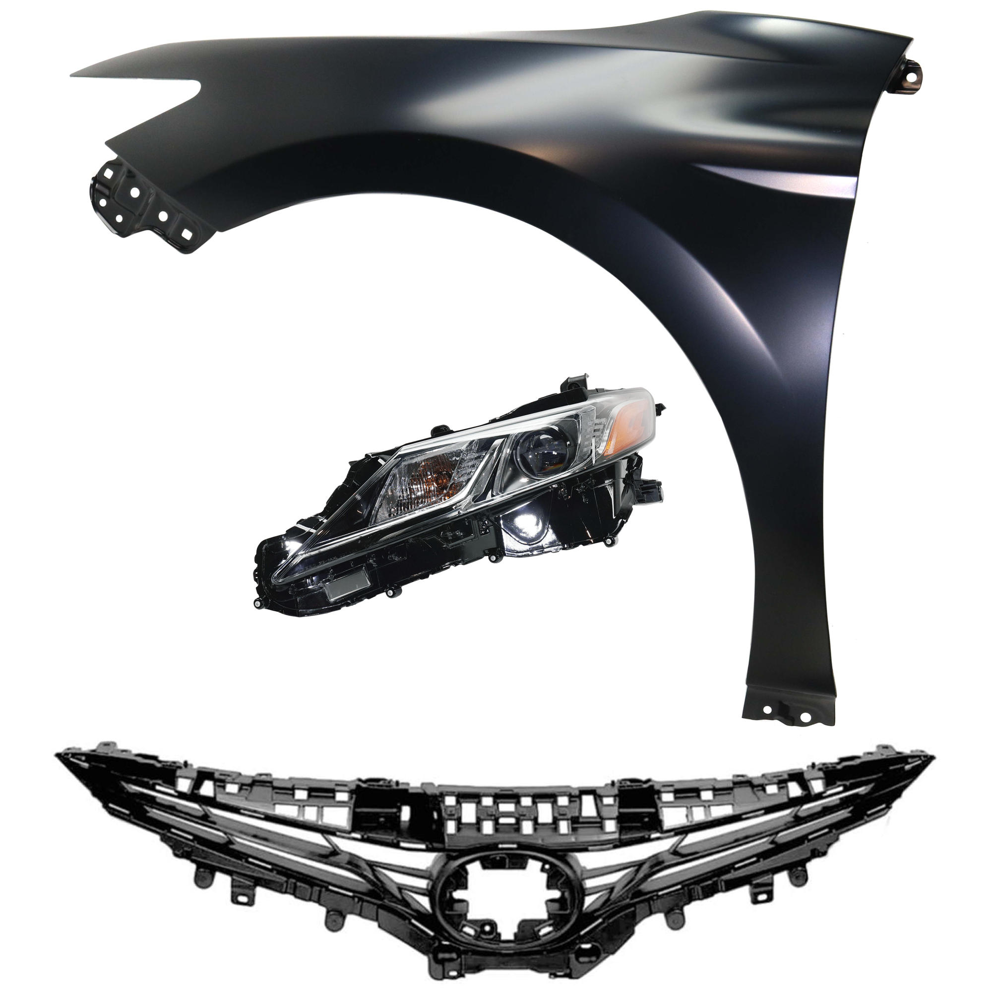 AM CAMRY 21-24 HEAD LAMP LH Assembly Halogen 3 pc Kit with Fender and Grille Assembly SKU KIT 031323-13002 Partslink TO2502277 TO1240266 TO1200466 OEM 8115006C41-8115006G10-53802061