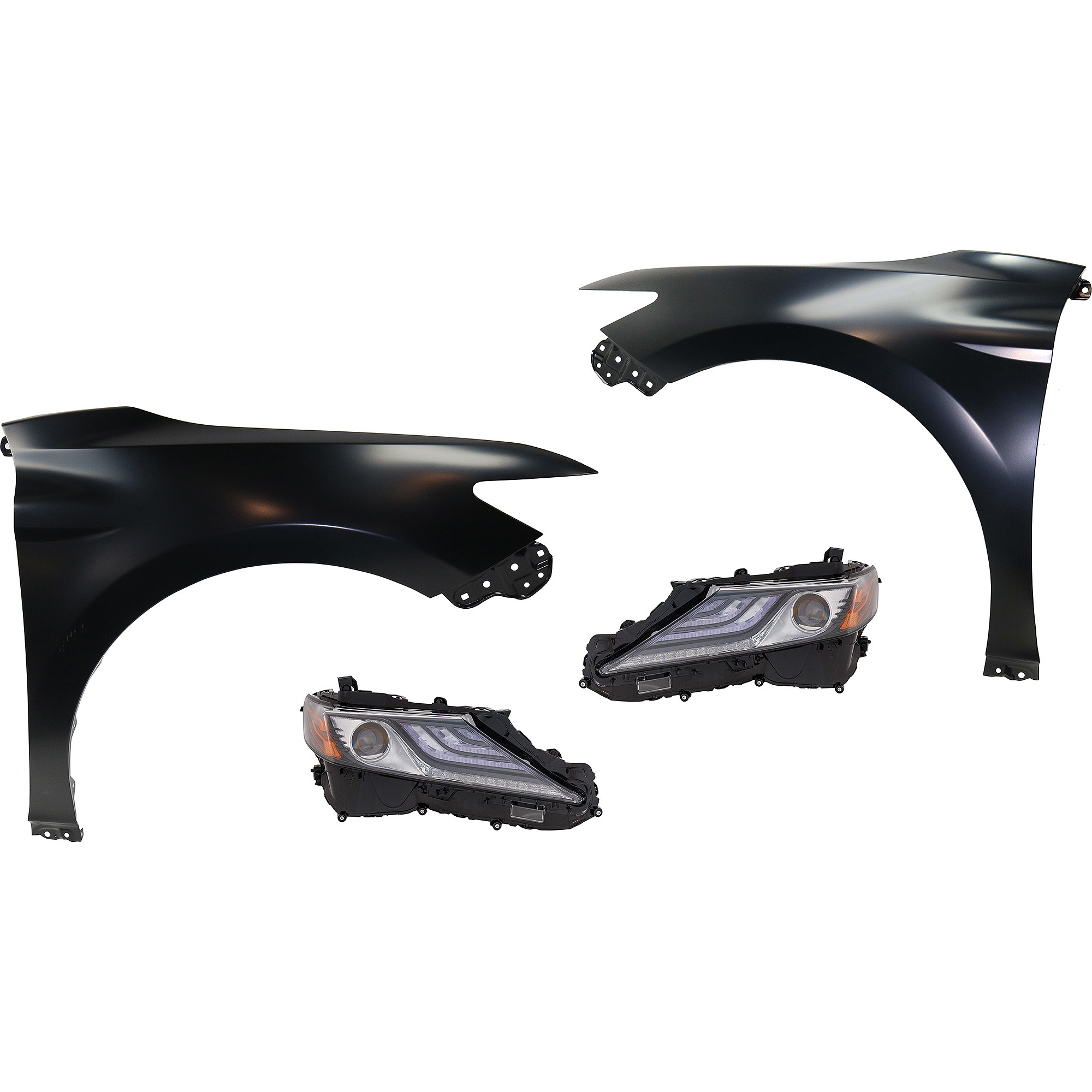 AM CAMRY 21-24 FRONT FENDER RH AND LH Primed 4 pc Kit with Headlights SKU KIT 031323-13403 Partslink TO1240266 TO1241266 TO2502300 TO2503300 OEM 5380106170-5380206180-8115006G