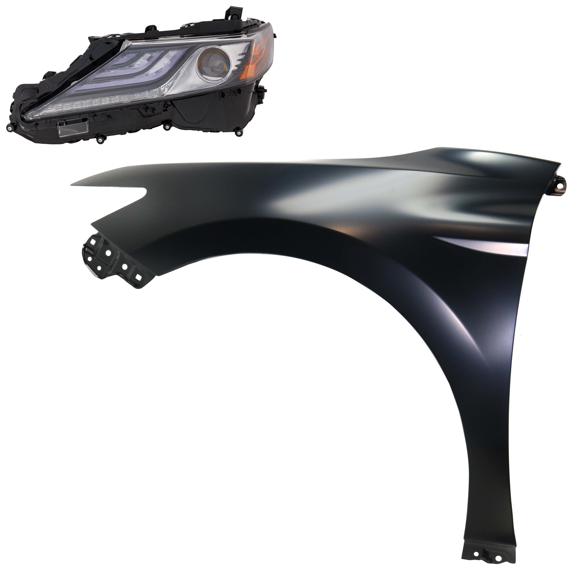 AM CAMRY 21-24 FRONT FENDER LH Primed 2 pc Kit with Headlight SKU KIT 031323-13405 Partslink TO1240266 TO2502300 OEM 5380206180-8115006G30